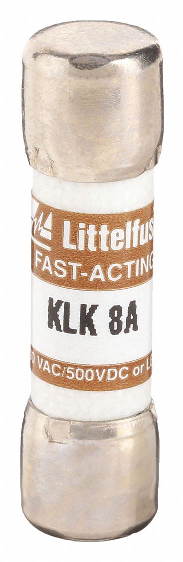 Fuse: KLK Series, Midget, Fast-Acting, 8 A, 600 V AC, 500 V DC, 13/32 in x 1 1/2 in