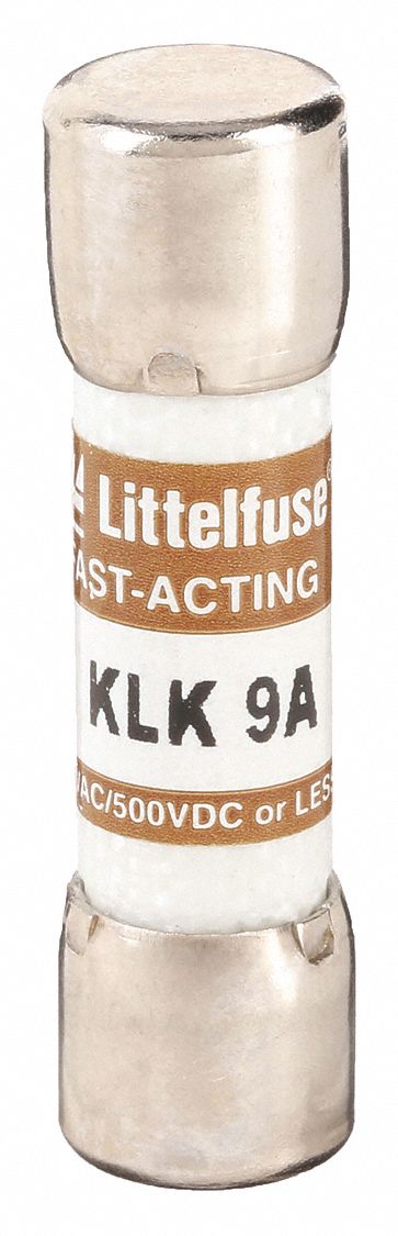 Fuse: KLK Series, Midget, Fast-Acting, 9 A, 600 V AC, 500 V DC, 13/32 in x 1 1/2 in