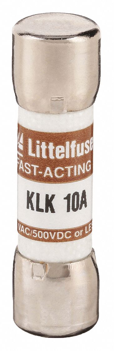 Fuse: KLK Series, Midget, Fast-Acting, 10 A, 600 V AC, 500 V DC, 13/32 in x 1 1/2 in