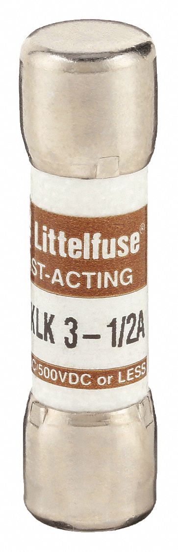 Fuse: KLK Series, Midget, Fast-Acting, 3.5 A, 600 V AC, 500 V DC, 13/32 in x 1 1/2 in