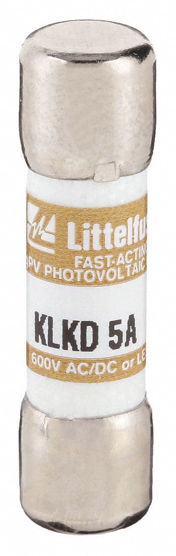 Fuse: KLKD Series, Midget, Fast-Acting, 5 A, 600 V AC, 600 V DC, 13/32 in x 1 1/2 in