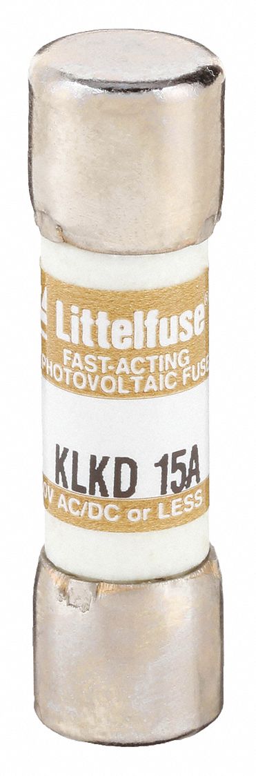 Fuse: KLKD Series, Midget, Fast-Acting, 15 A, 600 V AC, 600 V DC, 13/32 in x 1 1/2 in