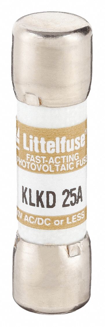 Fuse: KLKD Series, Midget, Fast-Acting, 25 A, 600 V AC, 600 V DC, 13/32 in x 1 1/2 in