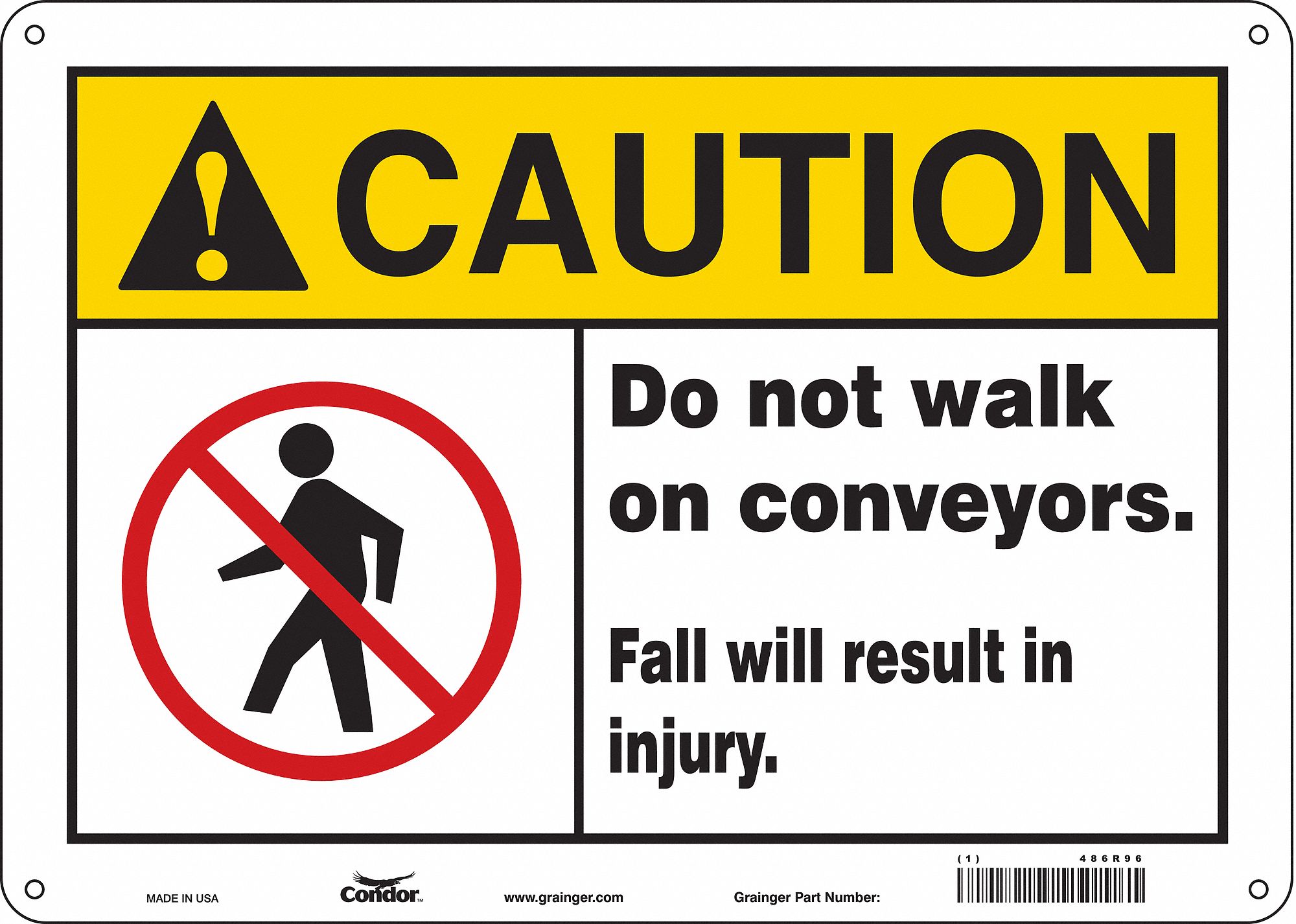 Safety Sign: Polyethylene, Mounting Holes Sign Mounting, 10 in x 14 in Nominal Sign Size, Caution