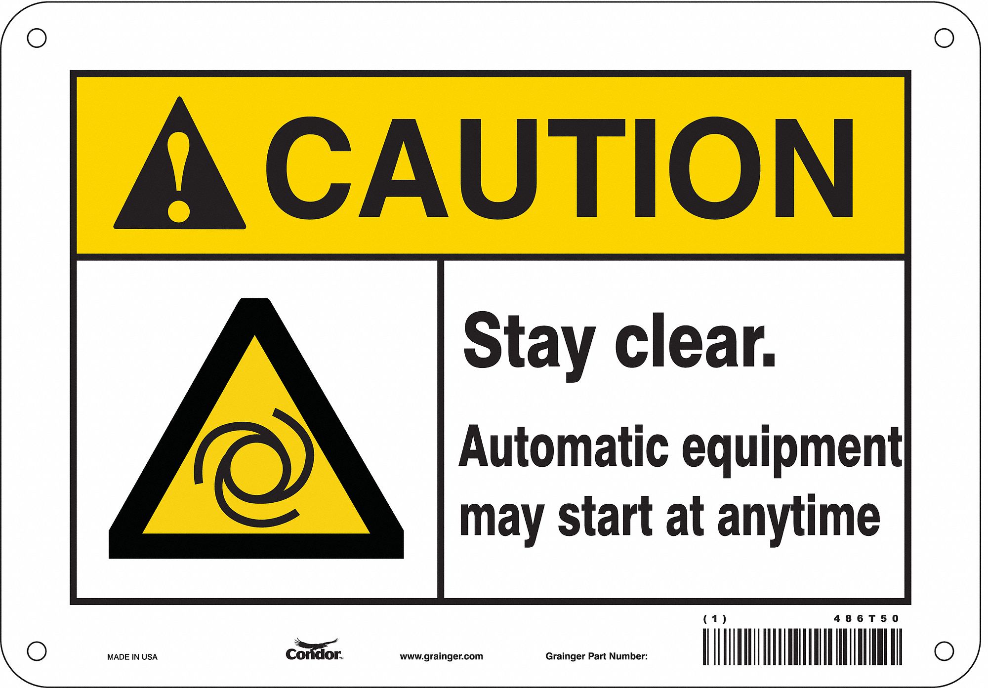 Safety Sign: Polyethylene, Mounting Holes Sign Mounting, 7 in x 10 in Nominal Sign Size, Caution