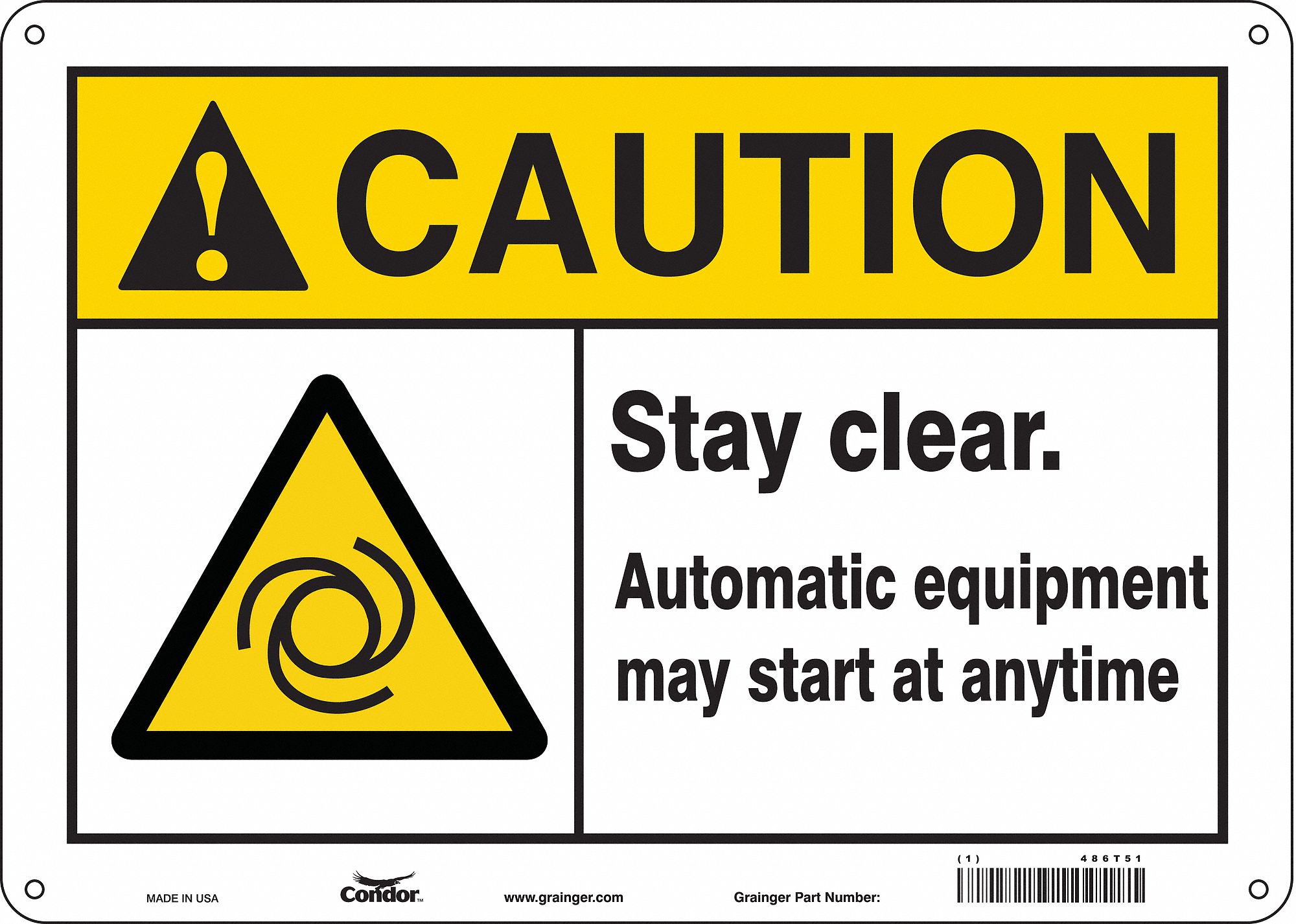 Safety Sign: Polyethylene, Mounting Holes Sign Mounting, 10 in x 14 in Nominal Sign Size, Caution