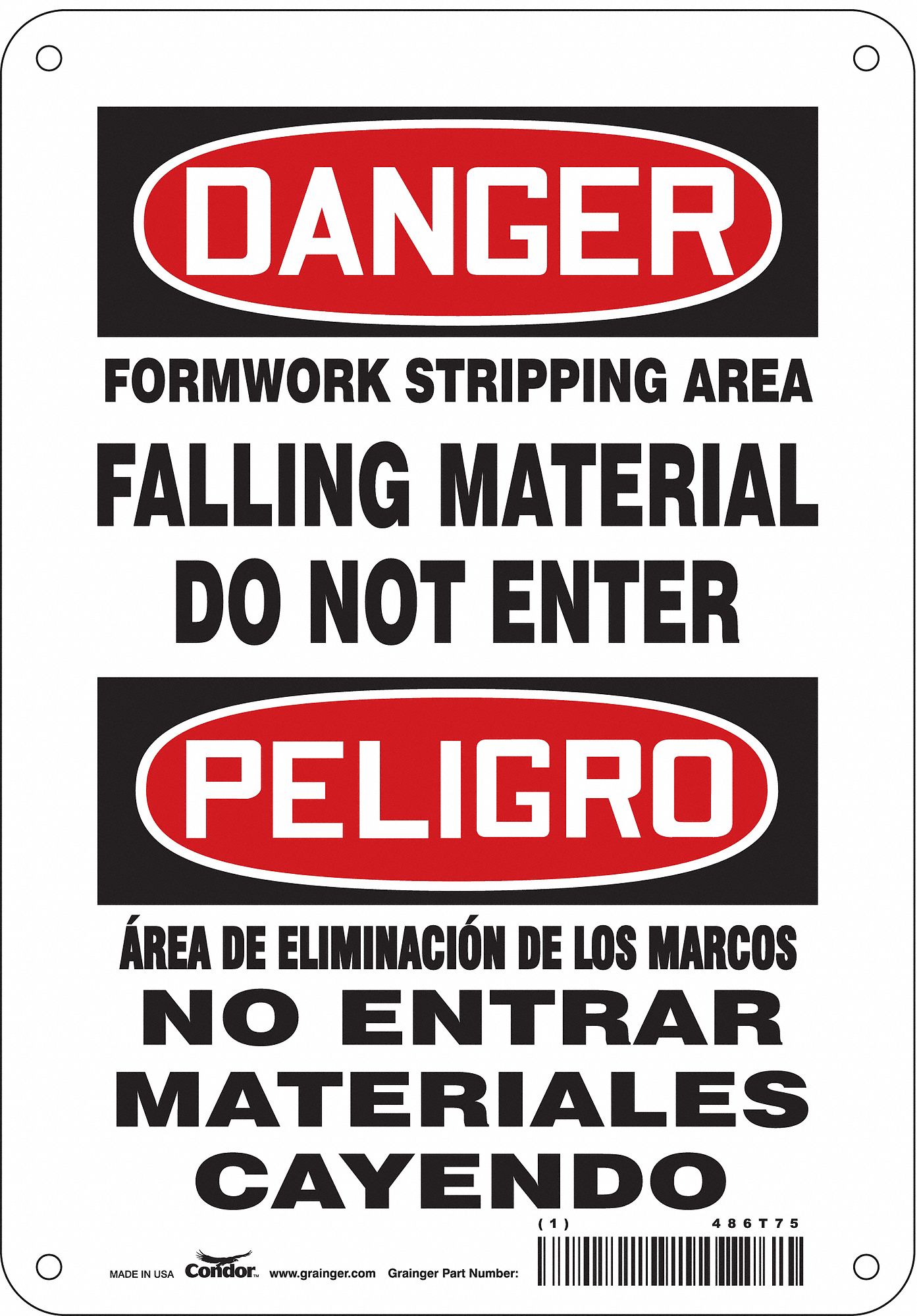 Safety Sign: Polyethylene, Mounting Holes Sign Mounting, 10 in x 7 in Nominal Sign Size