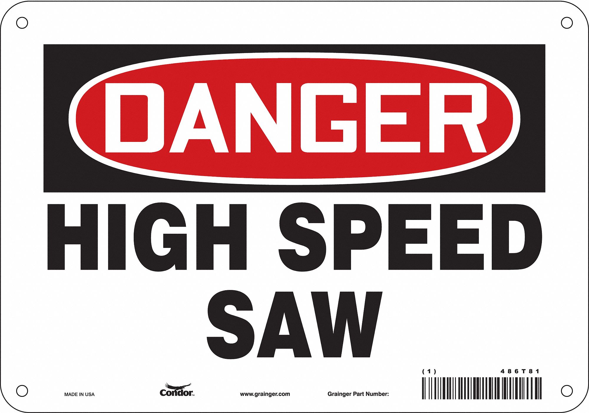 Safety Sign: Polyethylene, Mounting Holes Sign Mounting, 7 in x 10 in Nominal Sign Size, Danger