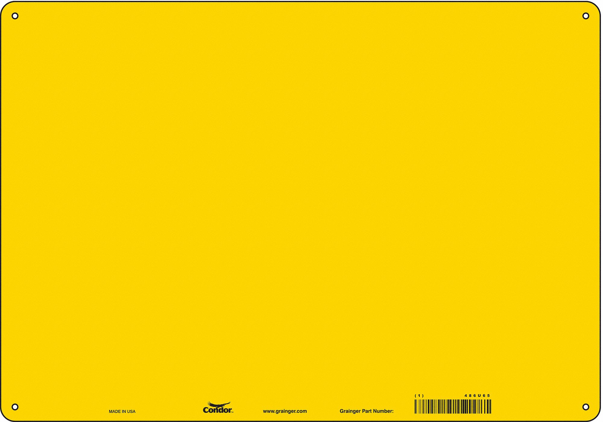 Safety Sign: Polyethylene, Mounting Holes Sign Mounting, 14 in x 20 in Nominal Sign Size, Yellow