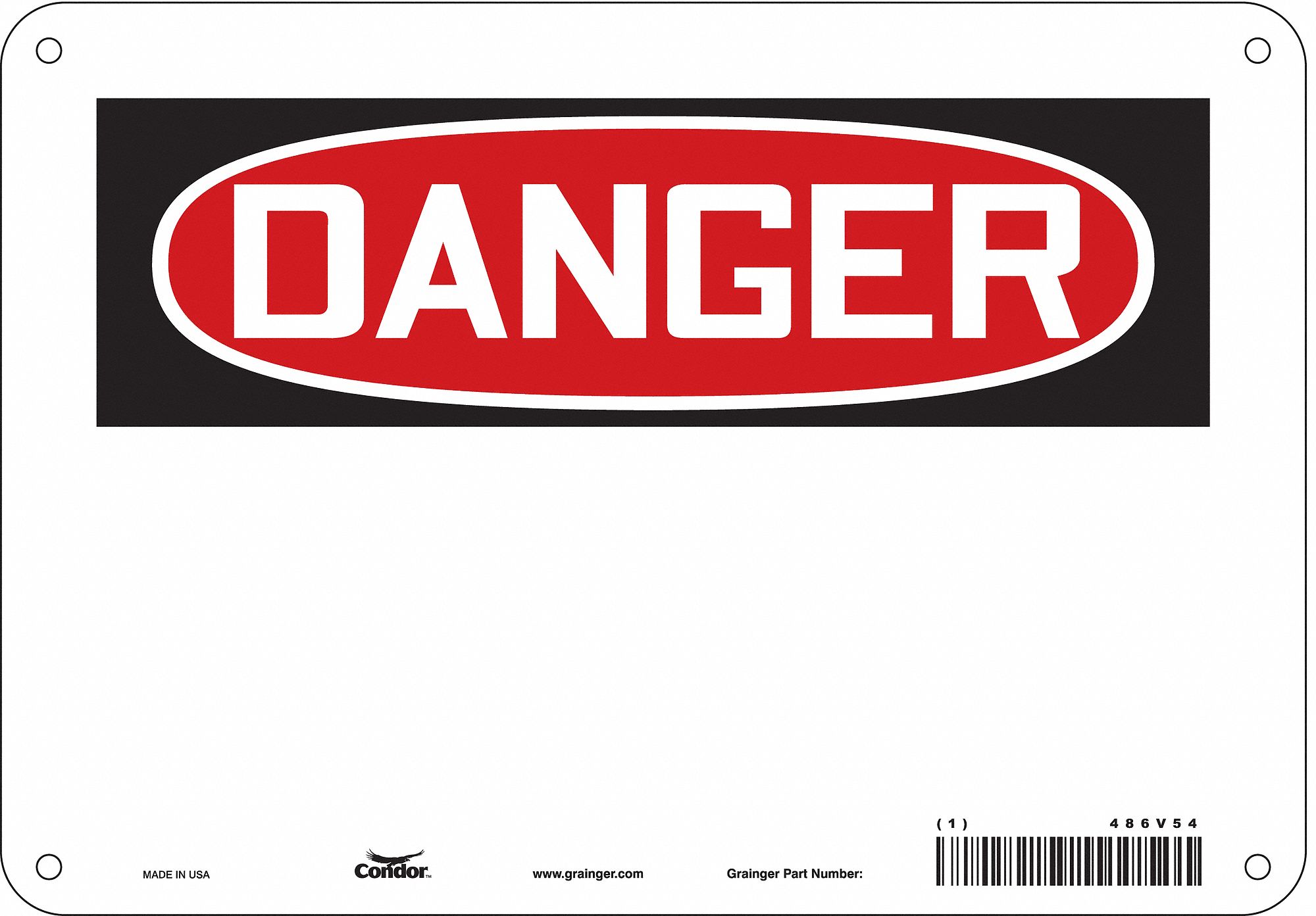 SAFETY SIGN, POLYETHYLENE, MOUNTING HOLES, 7 IN X 10 IN NOMINAL SIGN SIZE, WHITE