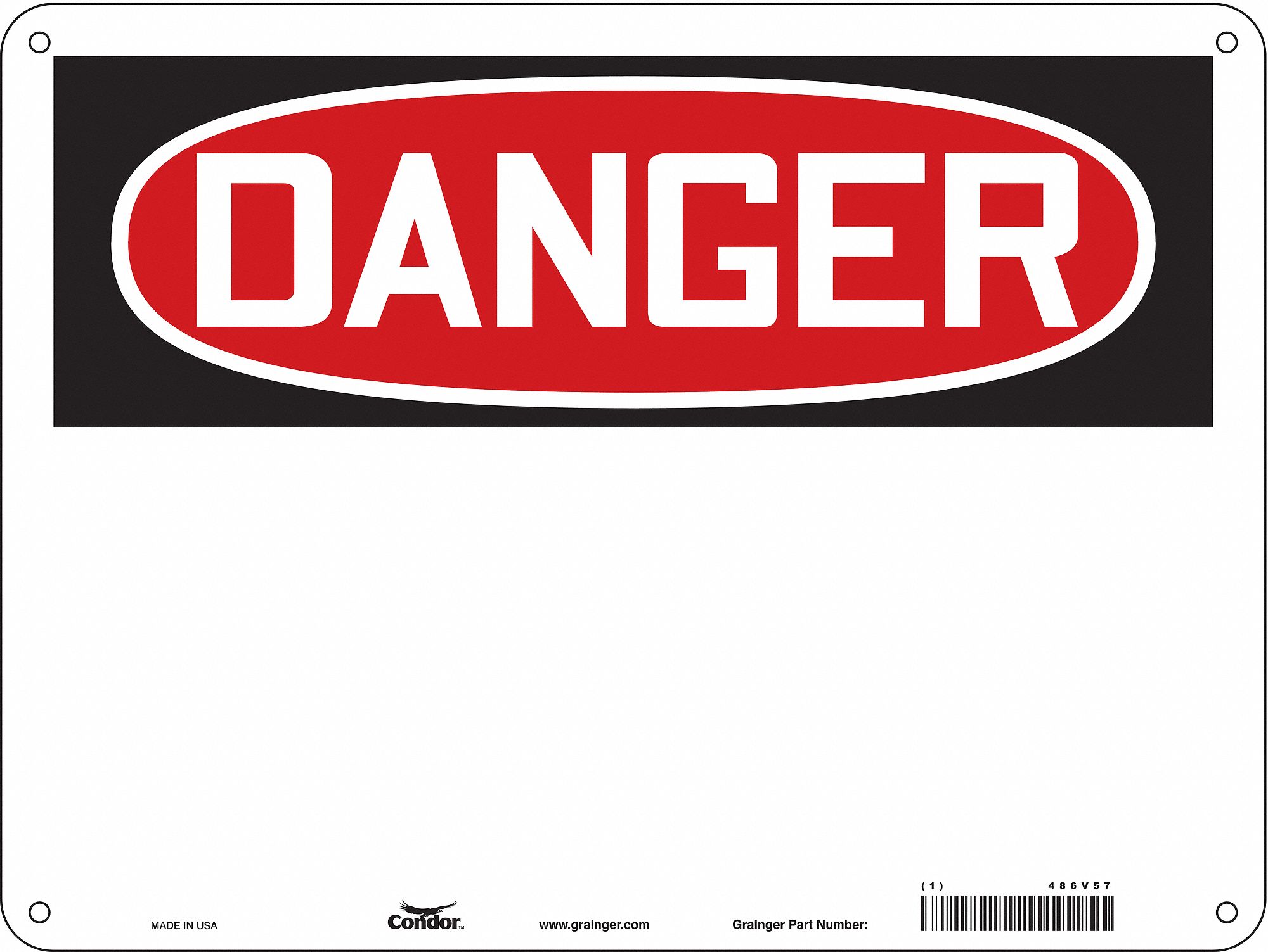 SAFETY SIGN, POLYETHYLENE, MOUNTING HOLES, 18 IN X 24 IN NOMINAL SIGN SIZE, WHITE