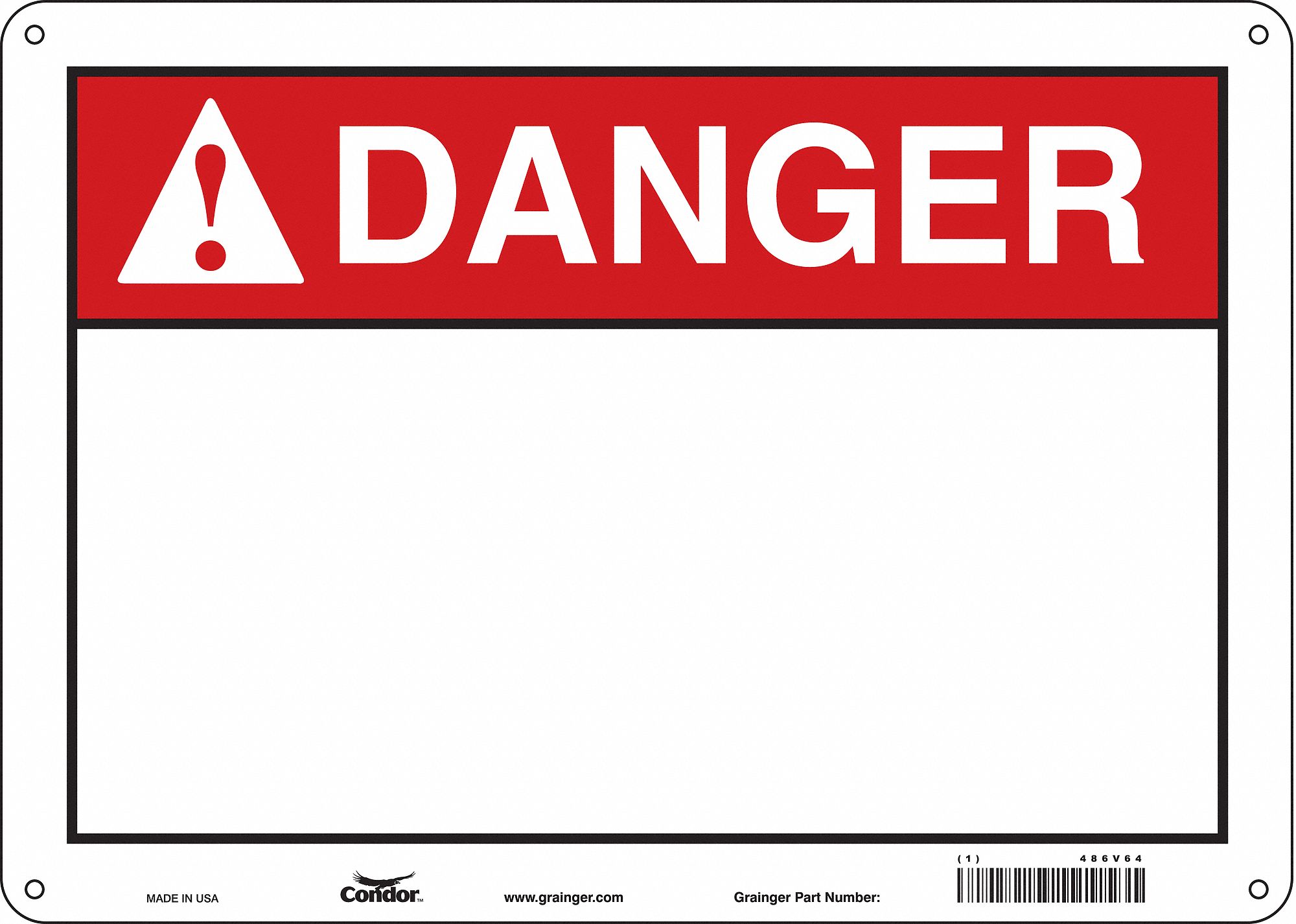 Safety Sign: Aluminum, Mounting Holes Sign Mounting, 10 in x 14 in Nominal Sign Size, 0.032 in Thick