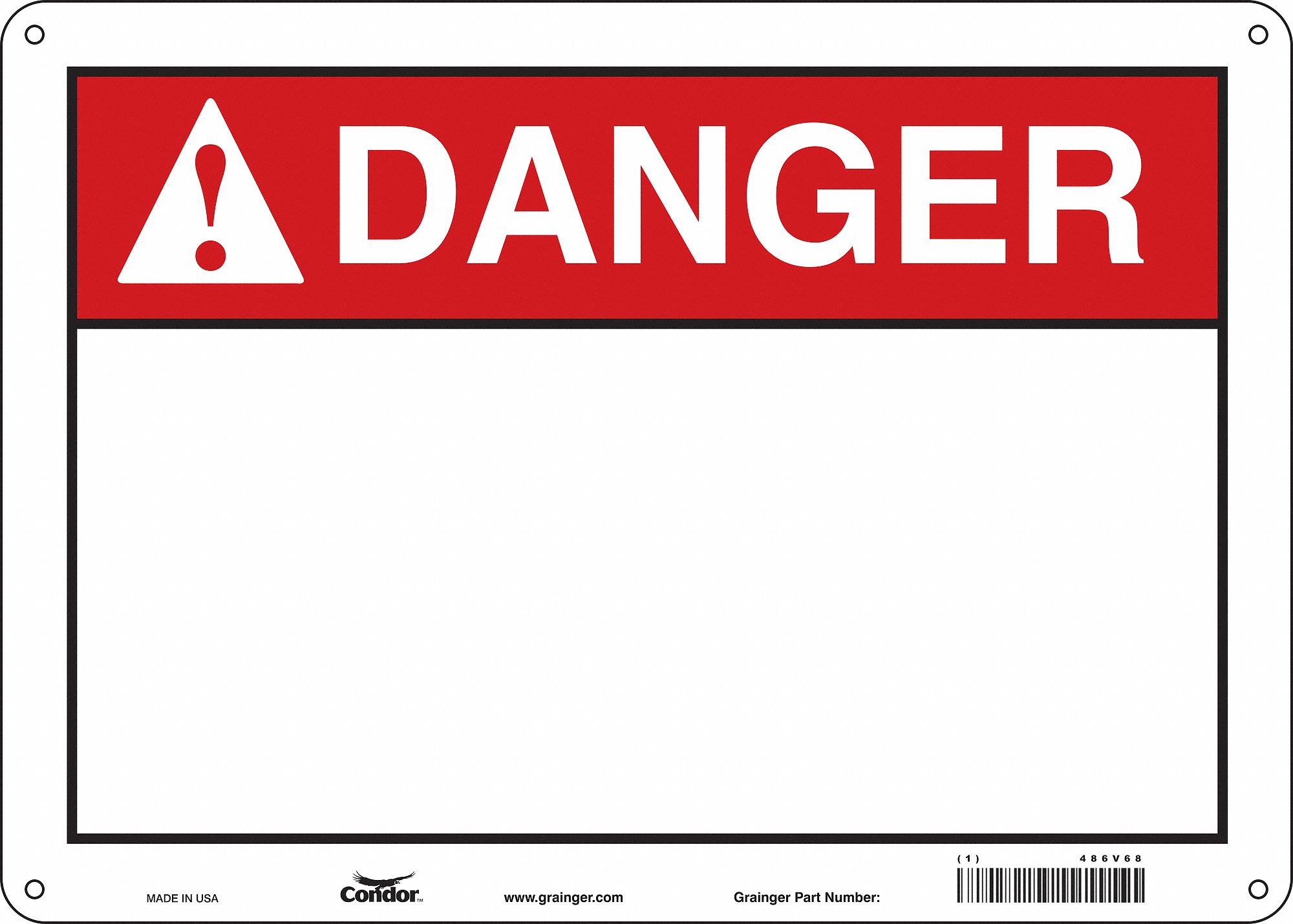 Safety Sign: Polyethylene, Mounting Holes Sign Mounting, 10 in x 14 in Nominal Sign Size, White