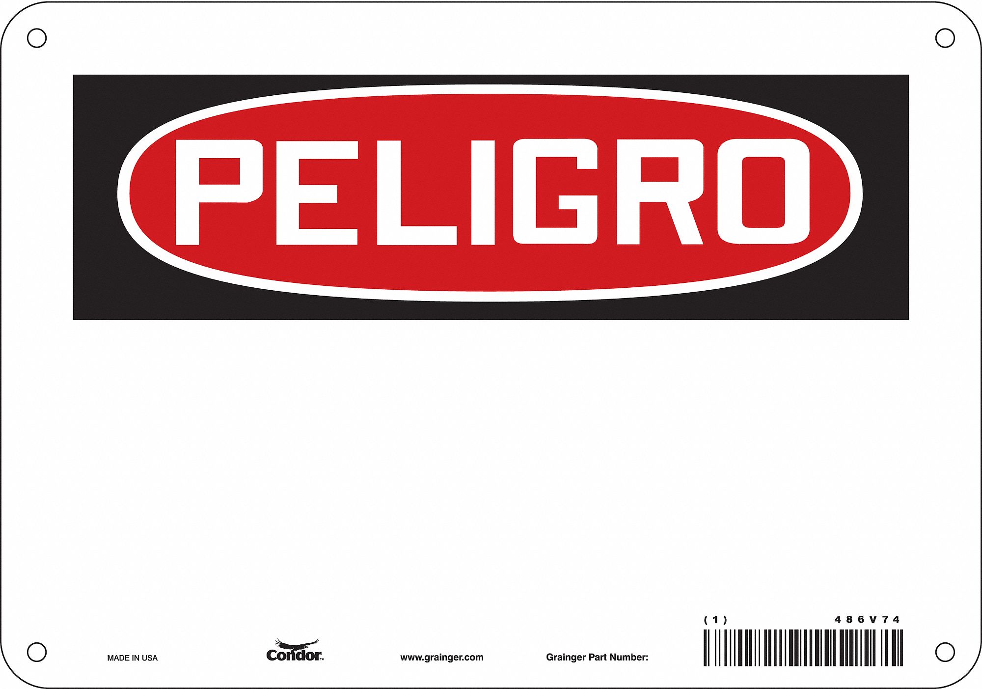 Safety Sign: Polyethylene, Mounting Holes Sign Mounting, 7 in x 10 in Nominal Sign Size, White