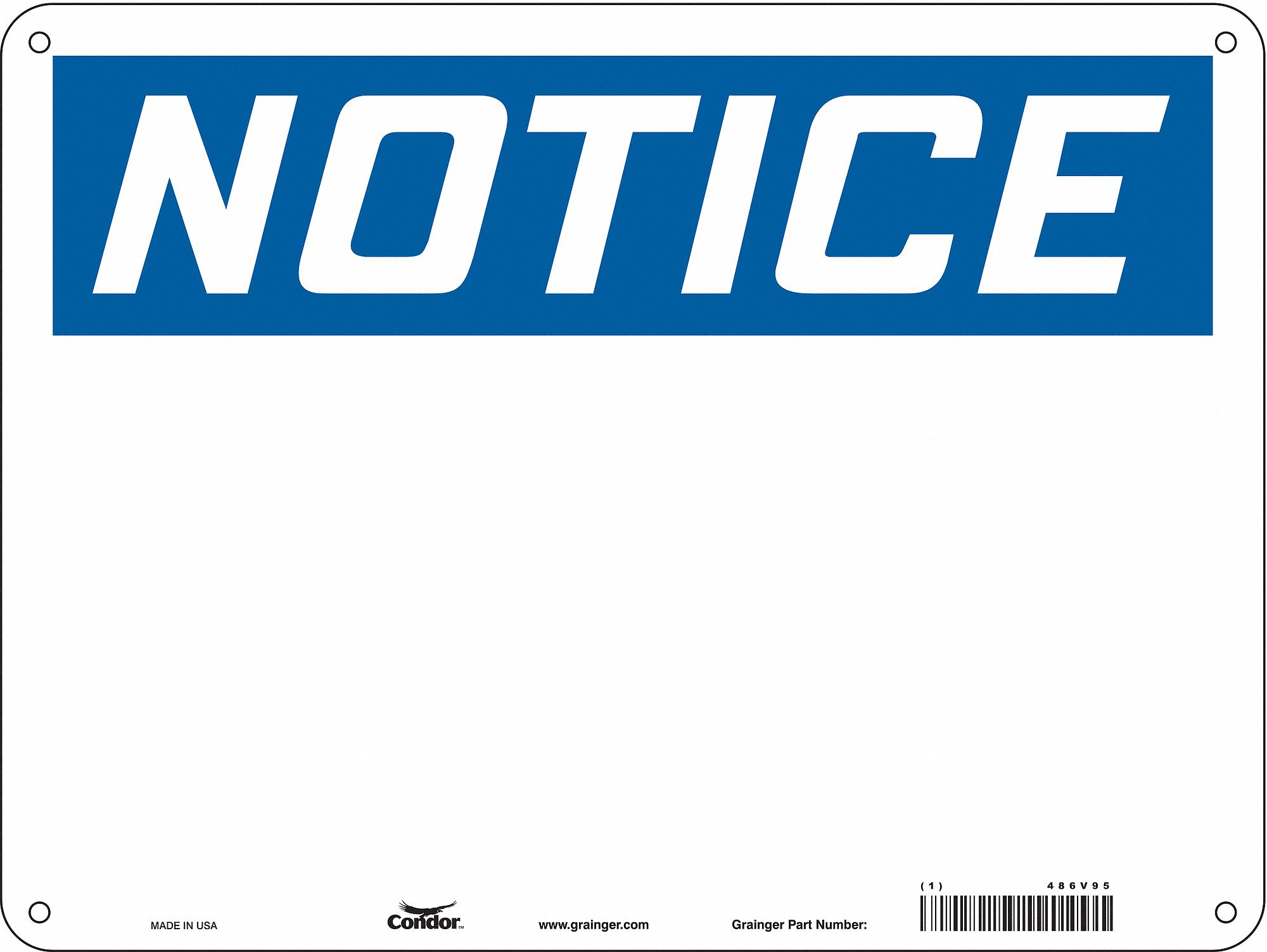 SAFETY SIGN, POLYETHYLENE, MOUNTING HOLES, 18 IN X 24 IN NOMINAL SIGN SIZE, WHITE