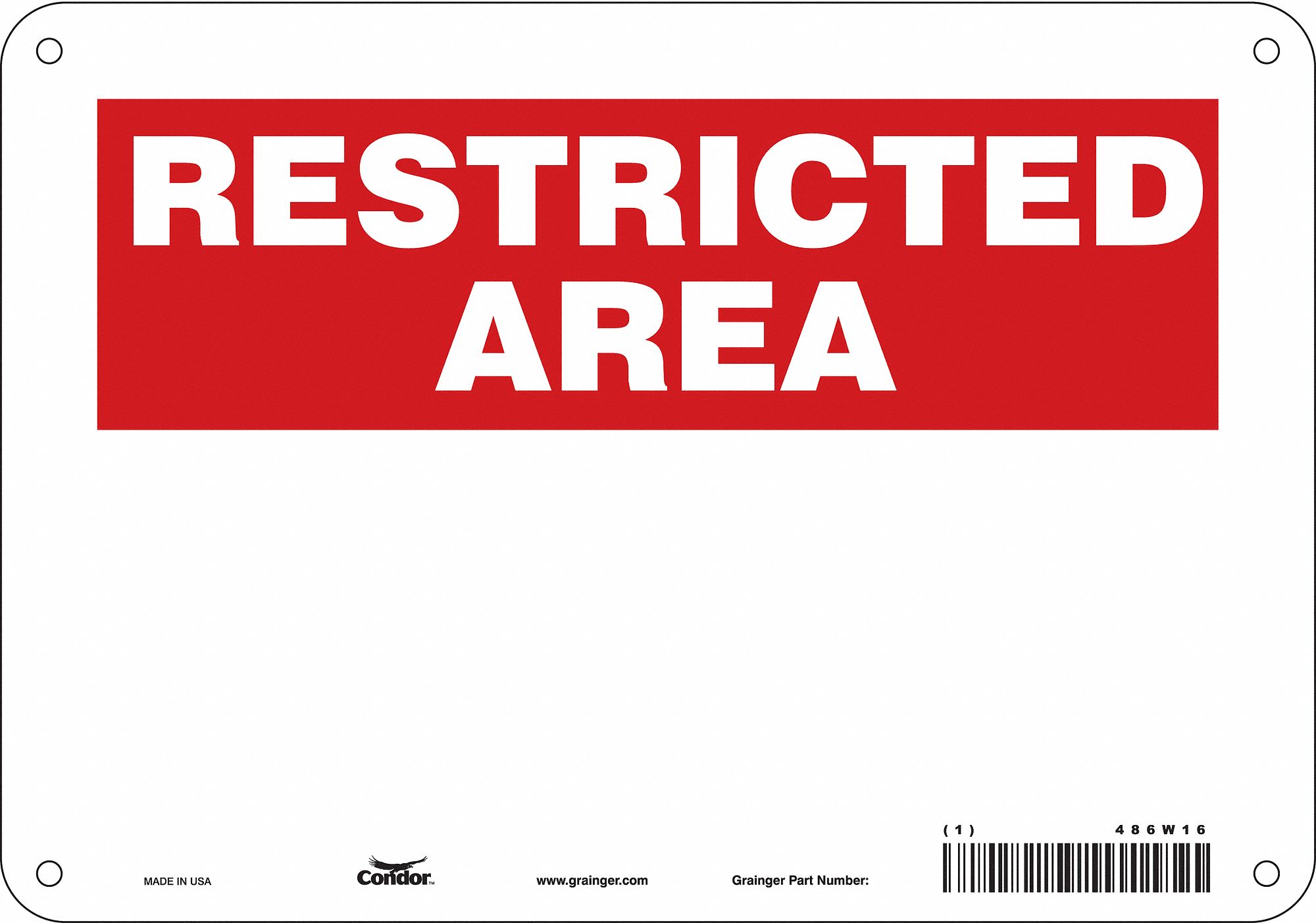 Safety Sign: Aluminum, Mounting Holes Sign Mounting, 7 in x 10 in Nominal Sign Size, 0.032 in Thick