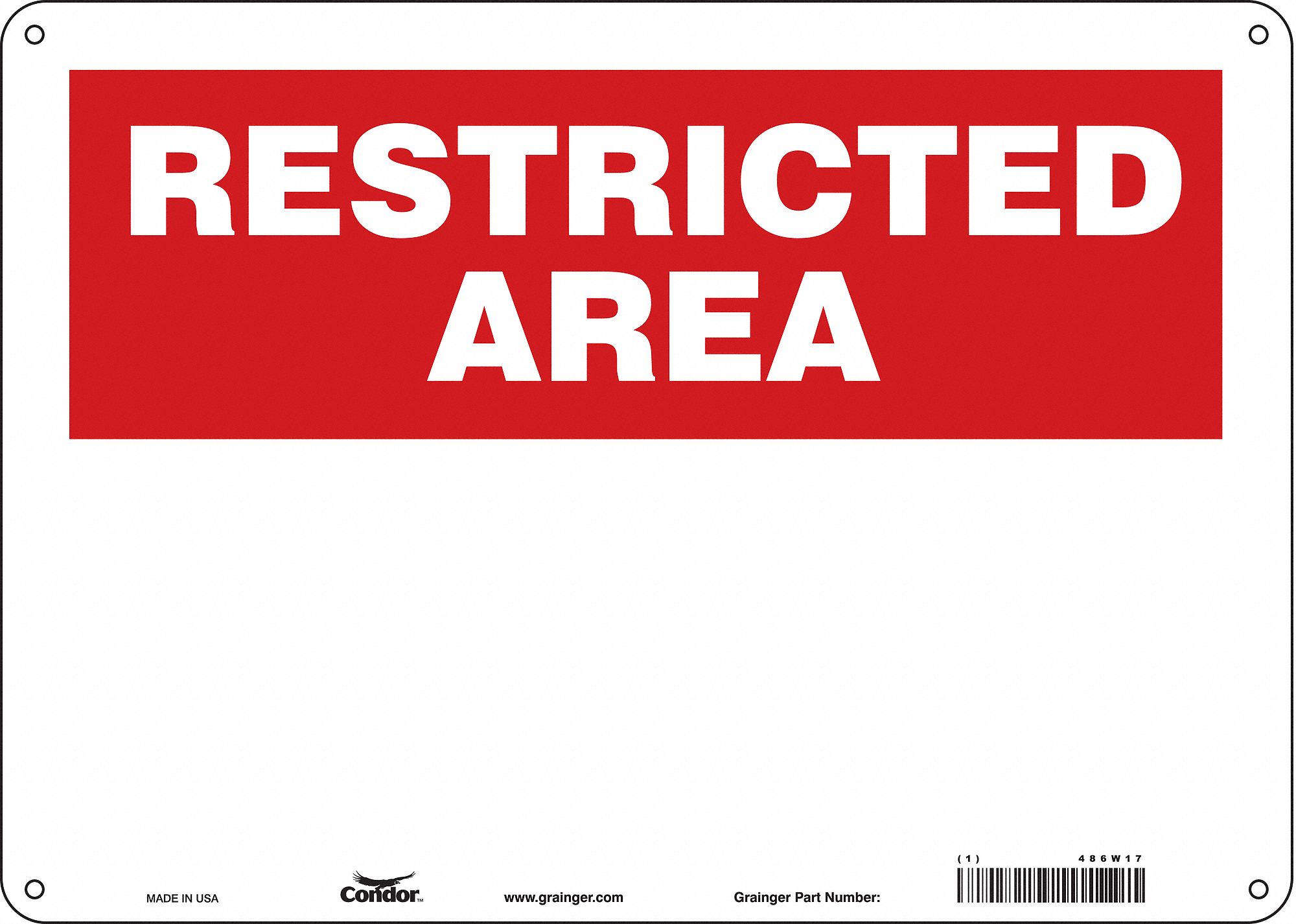 SAFETY SIGN, ALUMINUM, MOUNTING HOLES, 10 IN X 14 IN NOMINAL SIGN SIZE, 0.032 IN THICK, BLANK