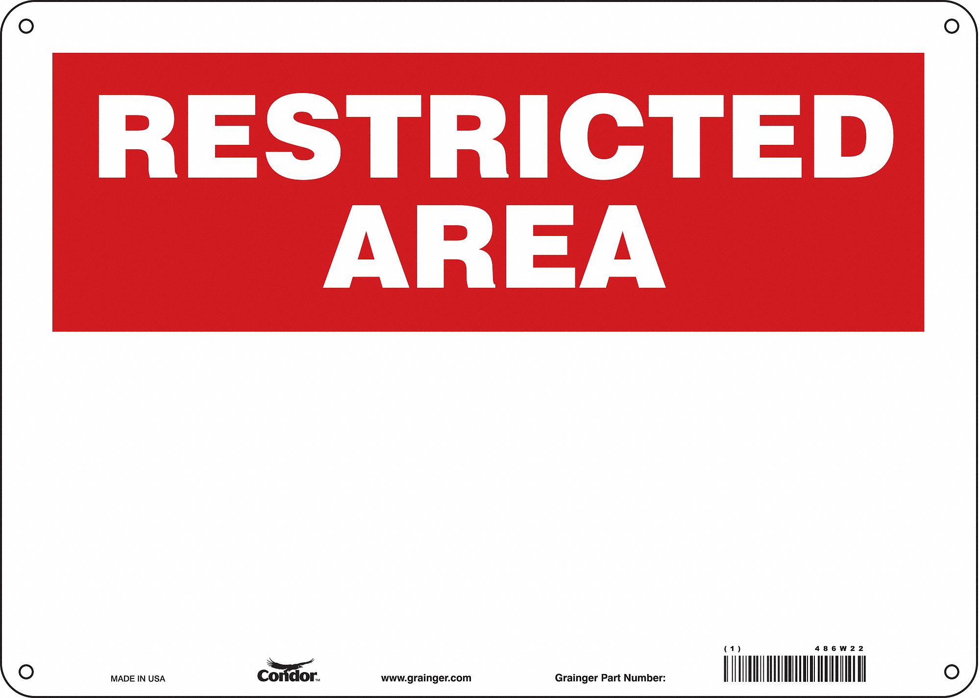 Safety Sign: Polyethylene, Mounting Holes Sign Mounting, 10 in x 14 in Nominal Sign Size, Blank