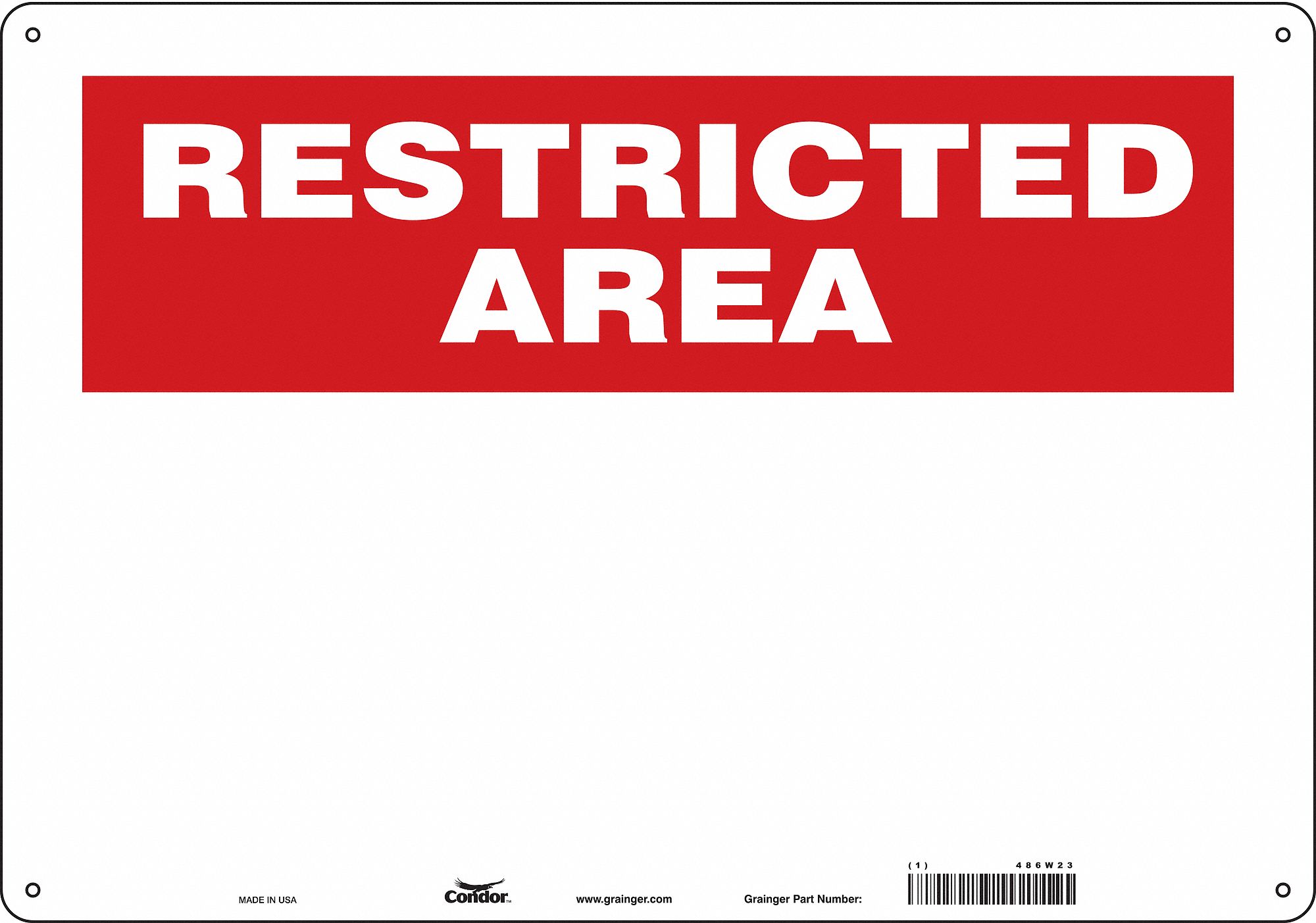 Safety Sign: Polyethylene, Mounting Holes Sign Mounting, 14 in x 20 in Nominal Sign Size, Blank