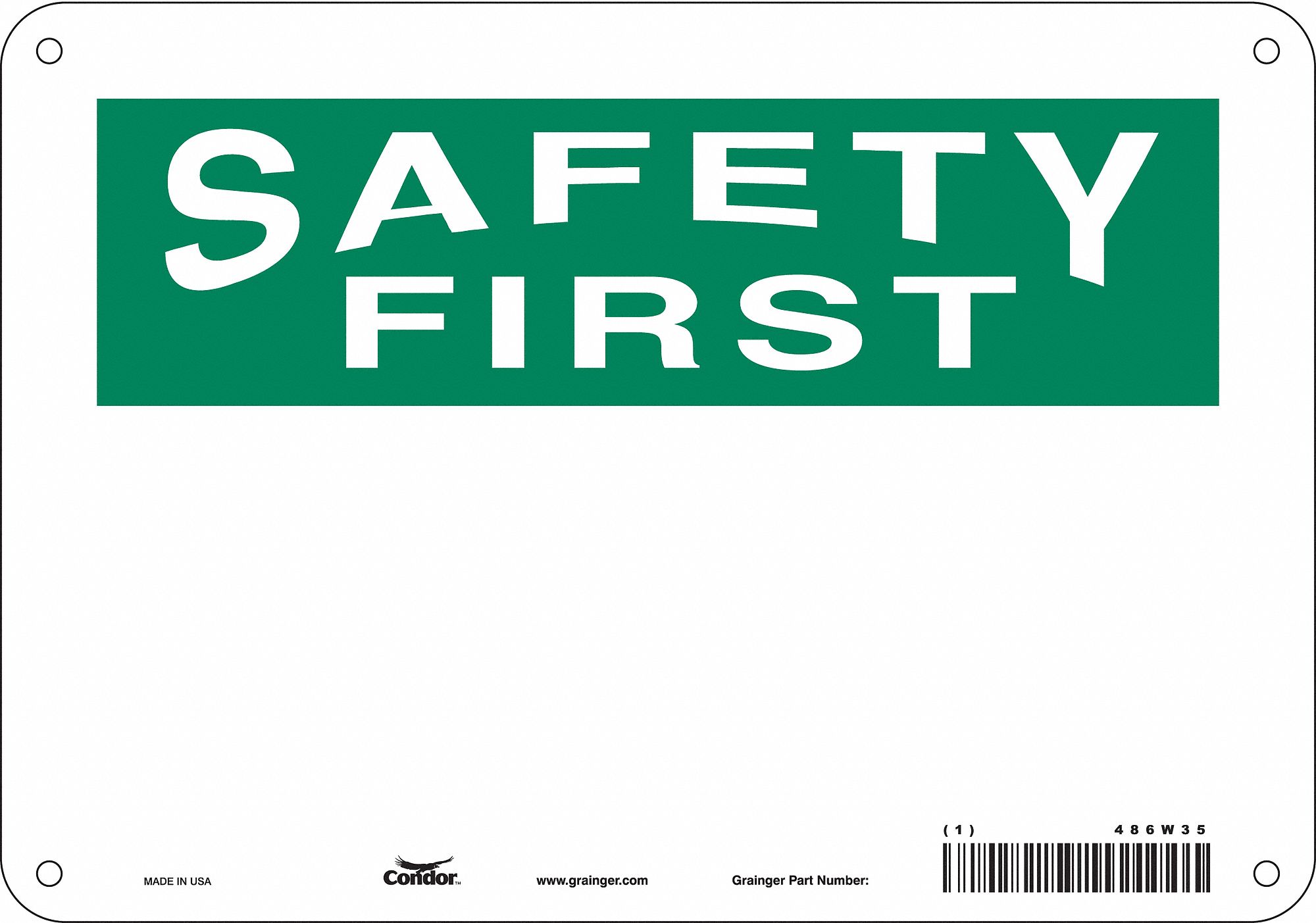 Safety Sign: Aluminum, Mounting Holes Sign Mounting, 7 in x 10 in Nominal Sign Size, 0.032 in Thick