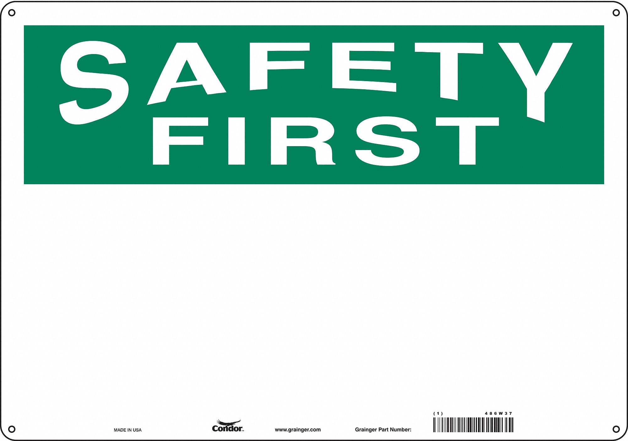 Safety Sign: Aluminum, Mounting Holes Sign Mounting, 14 in x 20 in Nominal Sign Size, 0.032 in Thick