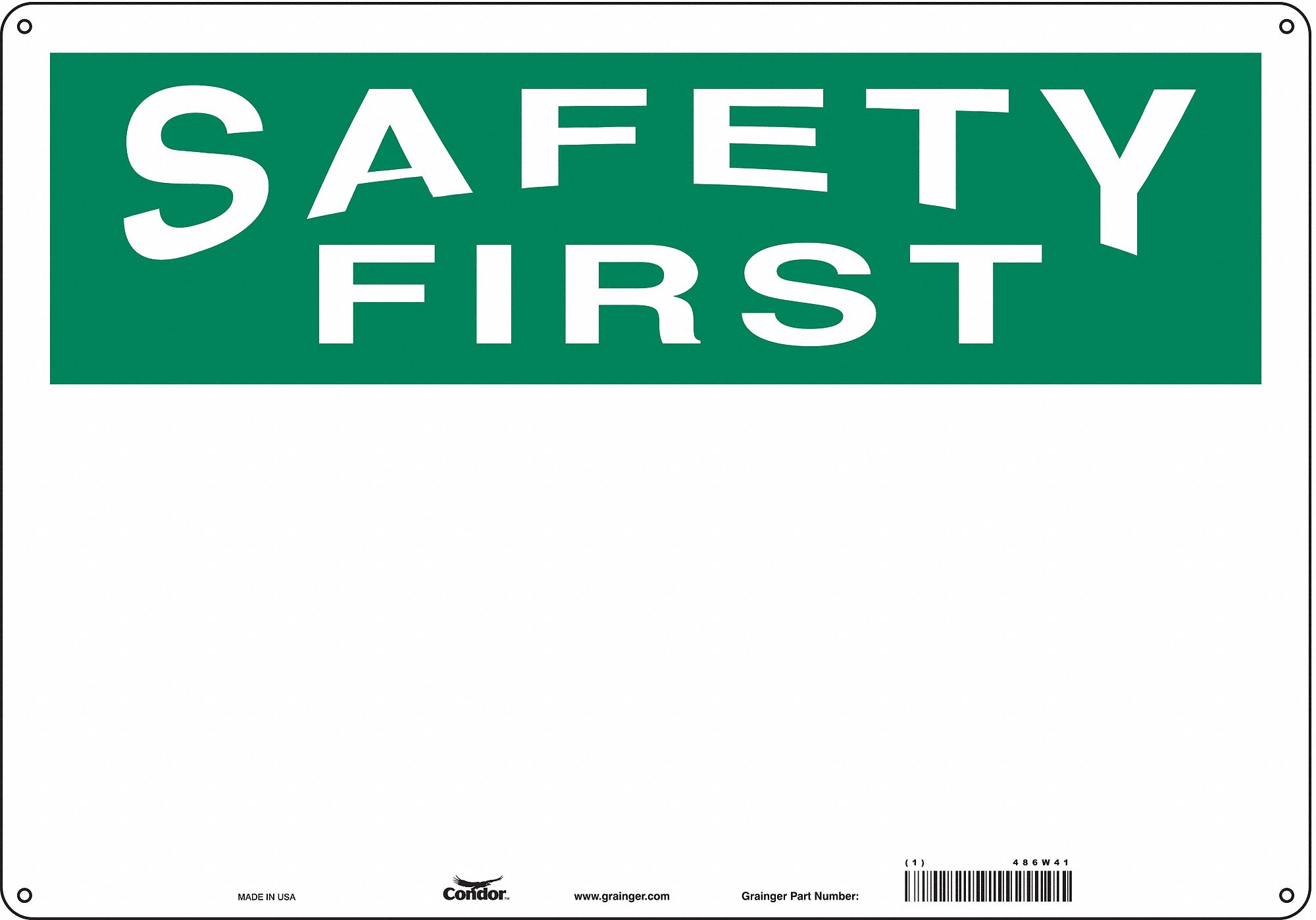 Safety Sign: Polyethylene, Mounting Holes Sign Mounting, 14 in x 20 in Nominal Sign Size, White