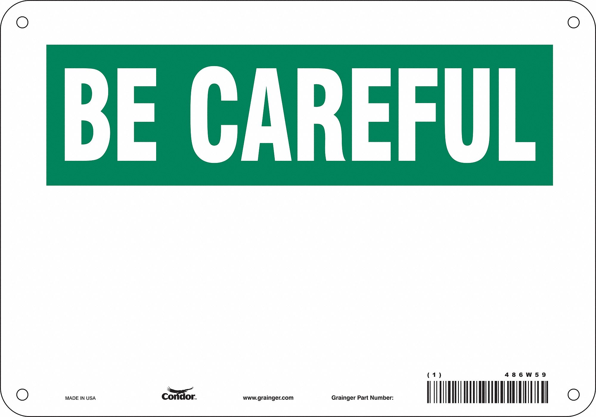 Safety Sign: Polyethylene, Mounting Holes Sign Mounting, 7 in x 10 in Nominal Sign Size, Blank