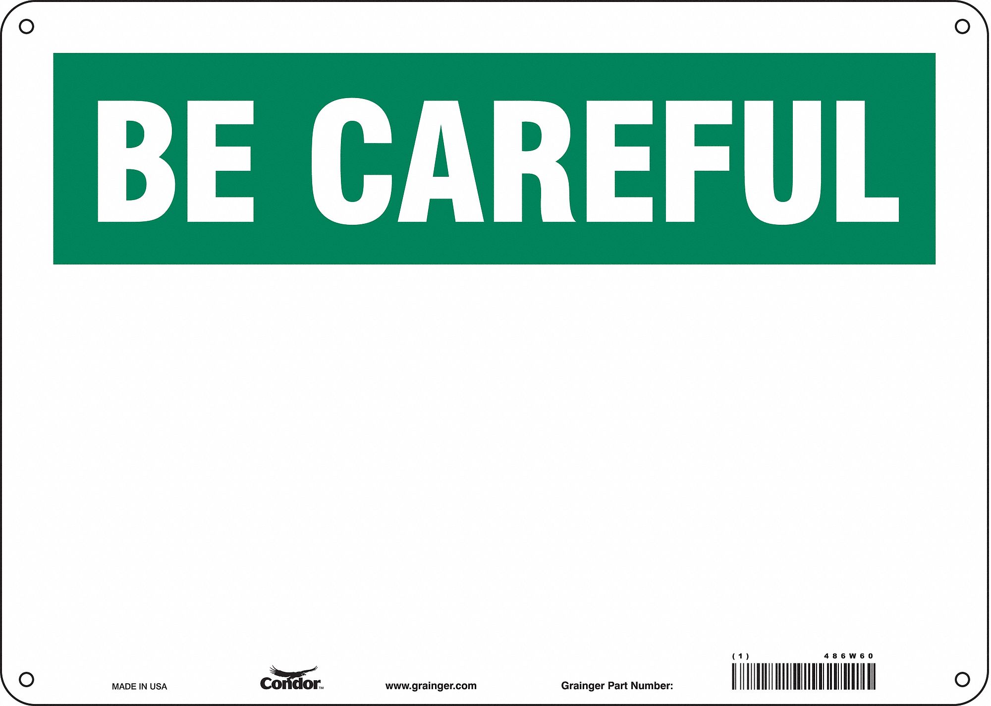 Safety Sign: Polyethylene, Mounting Holes Sign Mounting, 10 in x 14 in Nominal Sign Size, Blank