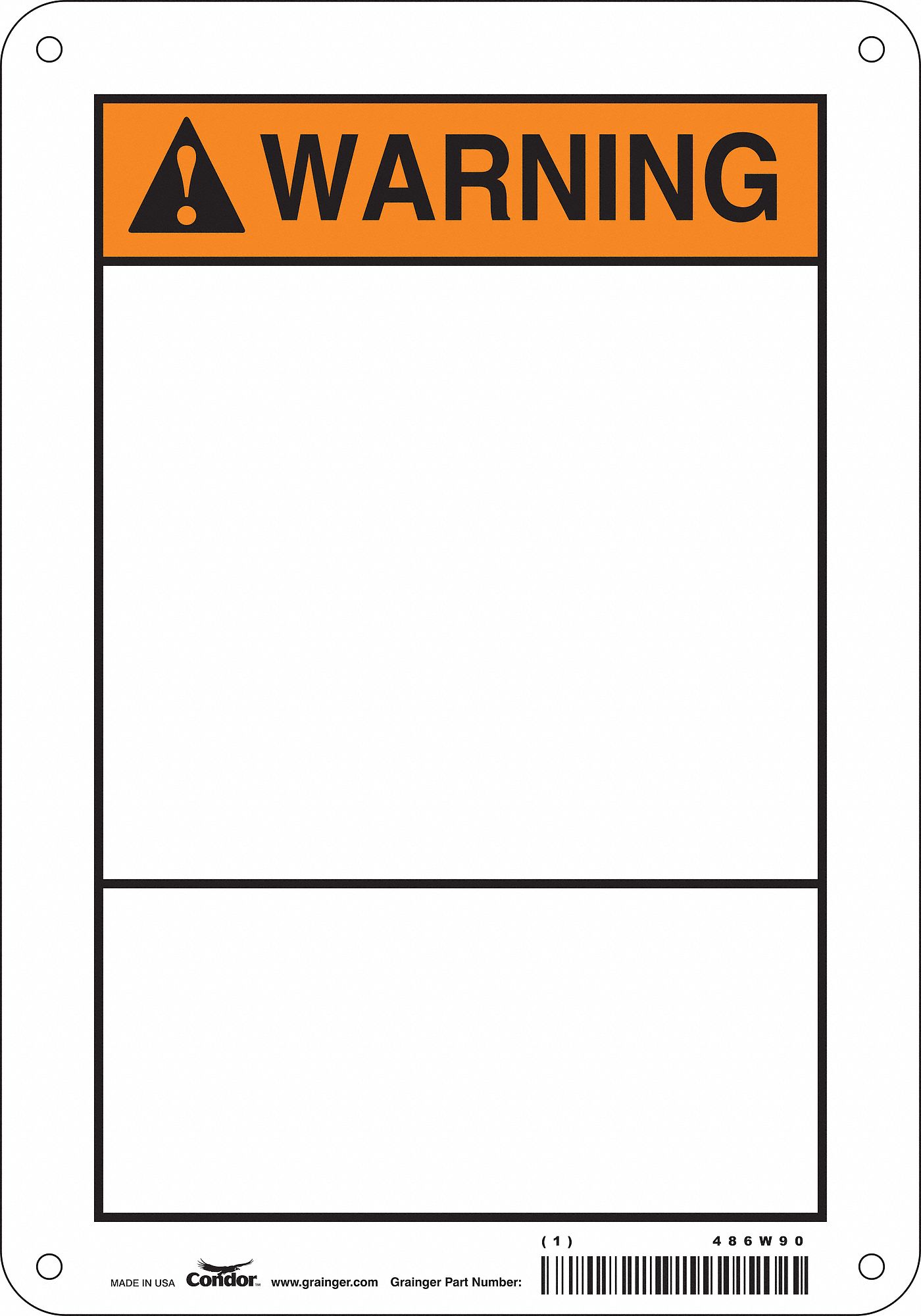 Safety Sign: Polyethylene, Mounting Holes Sign Mounting, 10 in x 7 in Nominal Sign Size