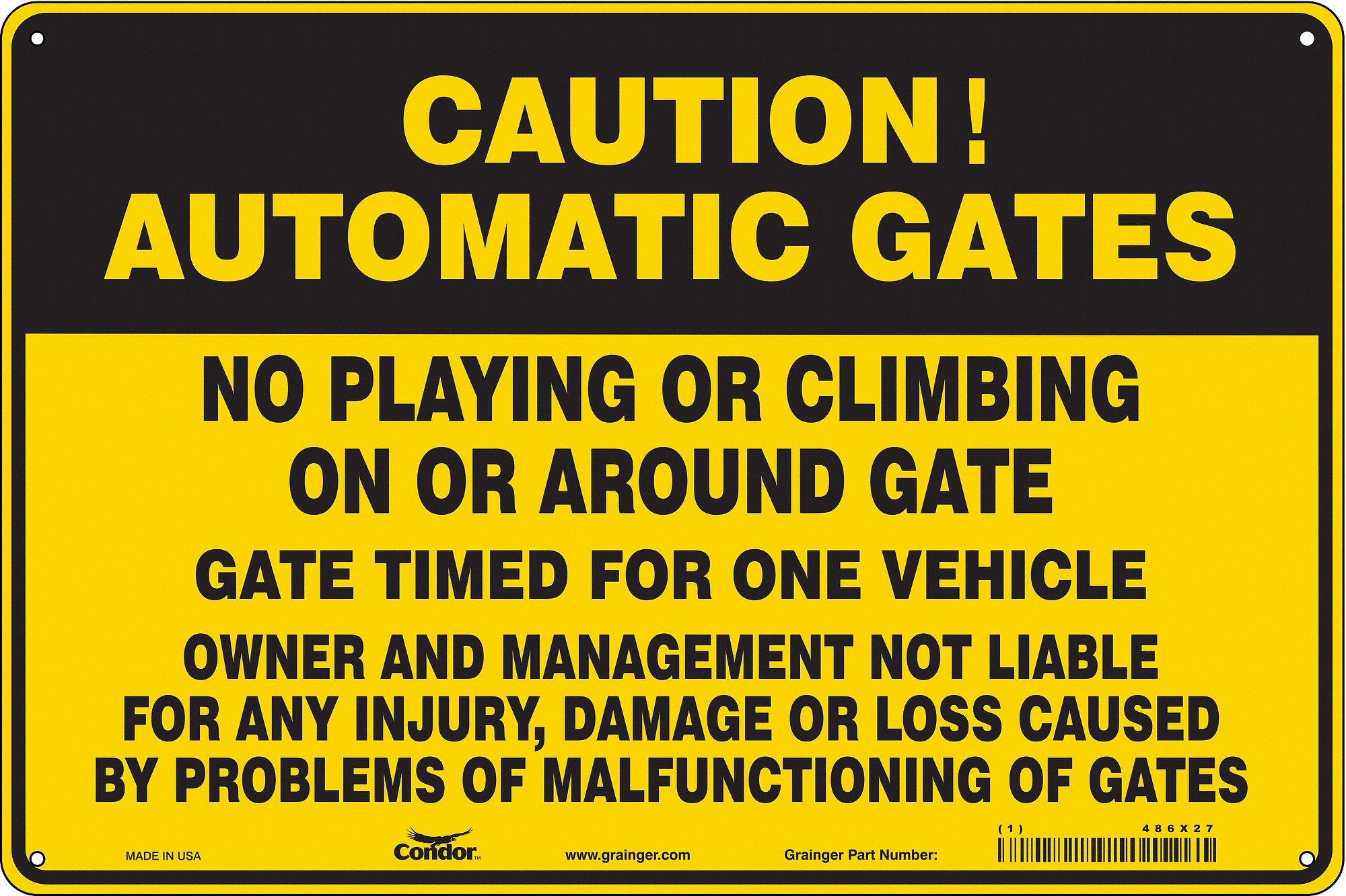 Safety Sign: Polyethylene, Mounting Holes Sign Mounting, 24 in x 36 in Nominal Sign Size