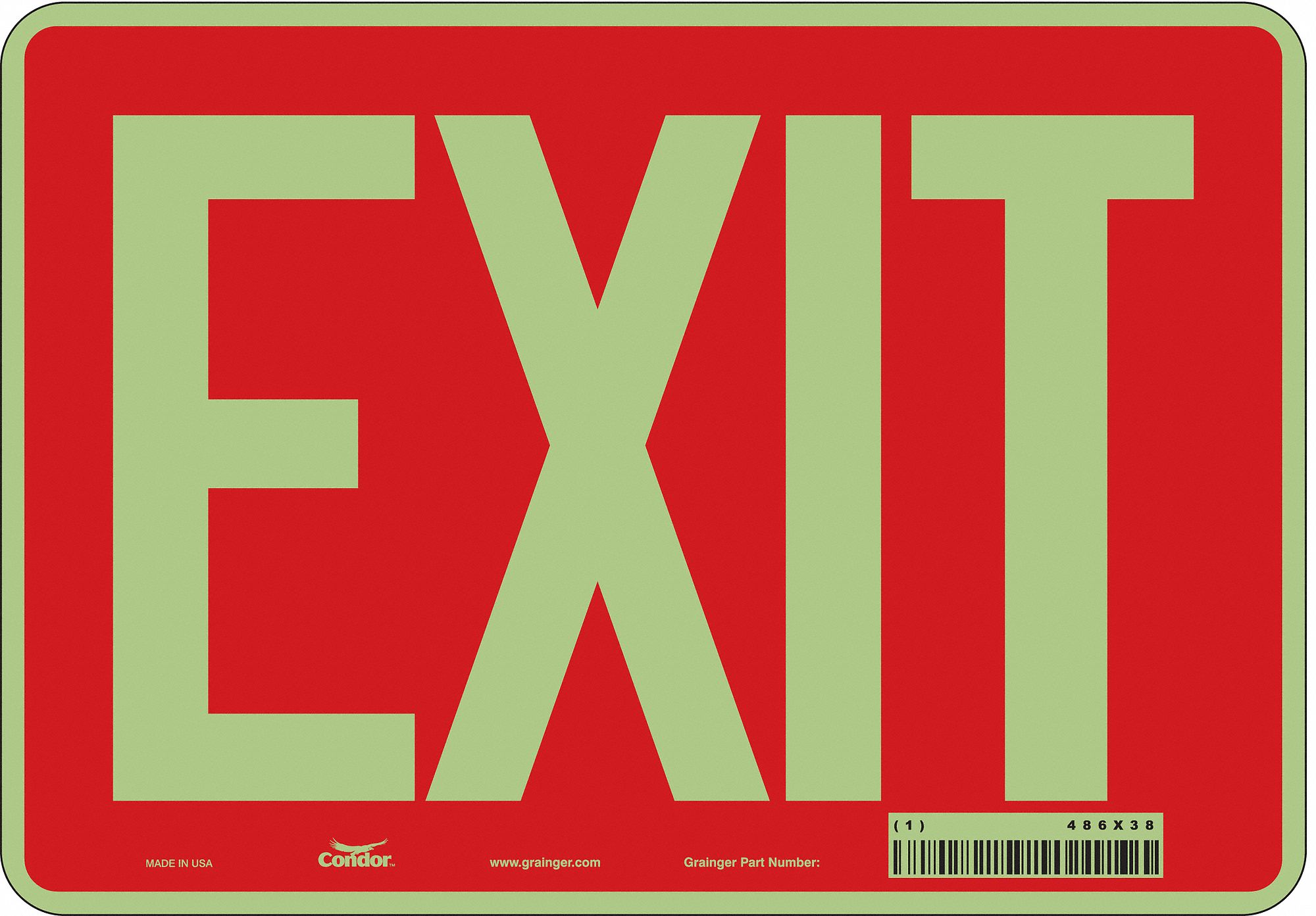 SAFETY SIGN, POLYETHYLENE, MOUNTING HOLES, 7 IN X 10 IN NOMINAL SIGN SIZE, EXIT, EXIT