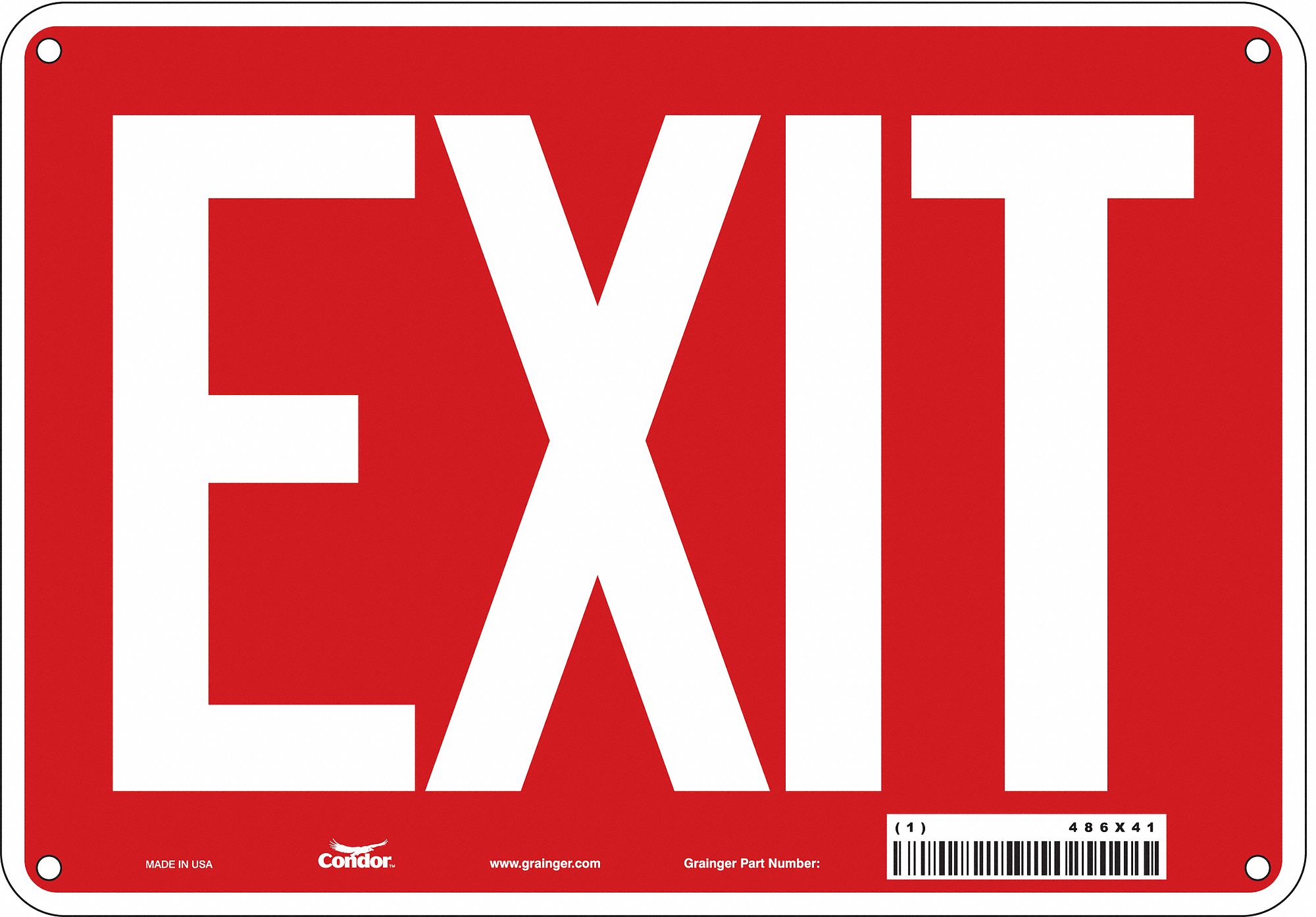 SAFETY SIGN, POLYETHYLENE, MOUNTING HOLES, 7 IN X 10 IN NOMINAL SIGN SIZE, EXIT