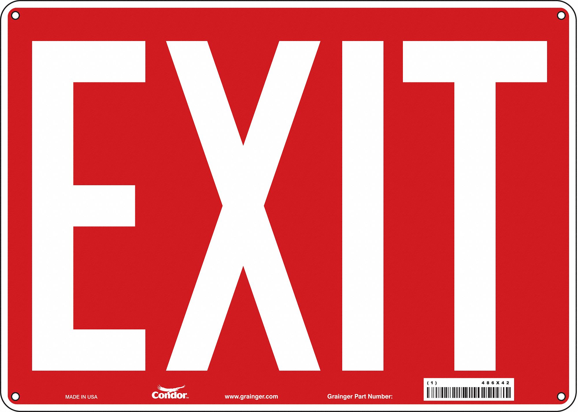 SAFETY SIGN, POLYETHYLENE, MOUNTING HOLES, 10 IN X 14 IN NOMINAL SIGN SIZE, EXIT