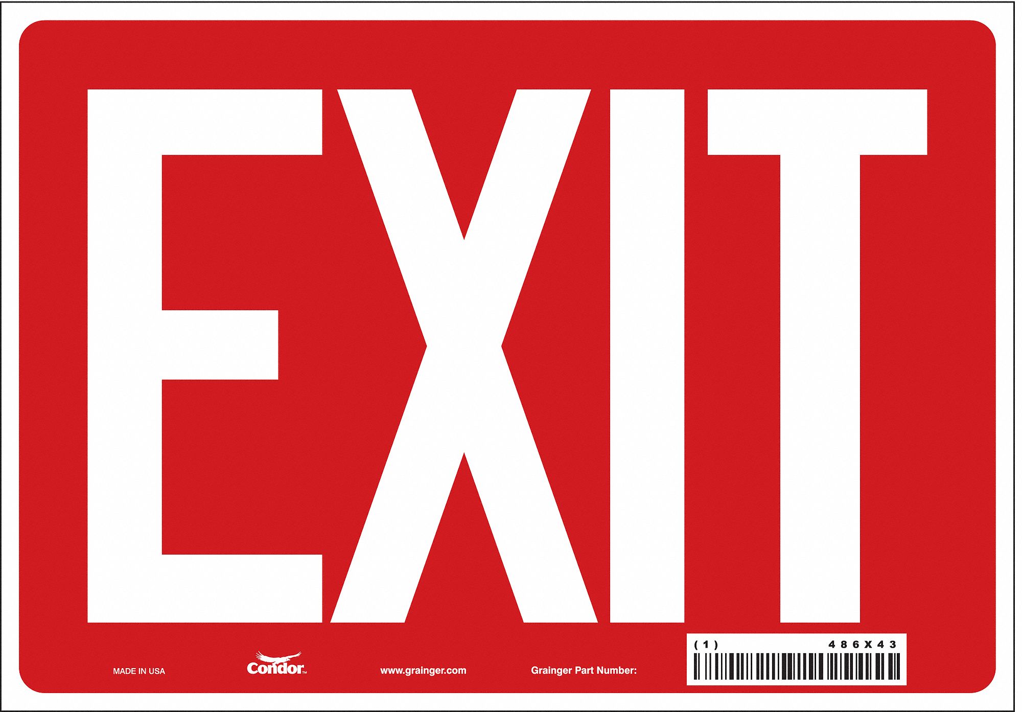 SAFETY SIGN, VINYL, ADHESIVE MOUNT, 7 IN X 10 IN NOMINAL SIGN SIZE, NOT RETROREFLECTIVE, EXIT