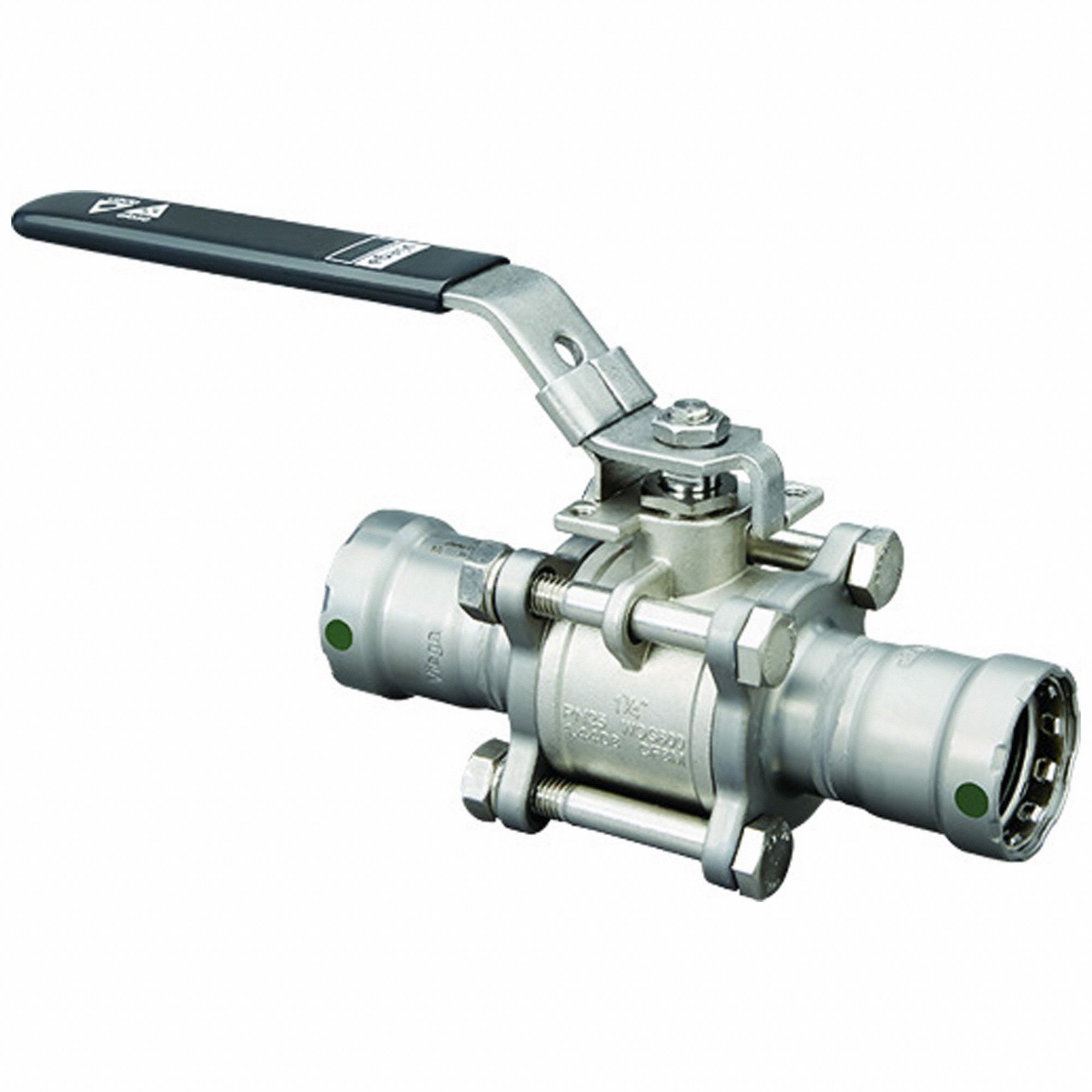 Manual Two-Way Ball Valve: 1 1/4 in, Stainless Steel, Straight Valve Body, PTFE, FKM