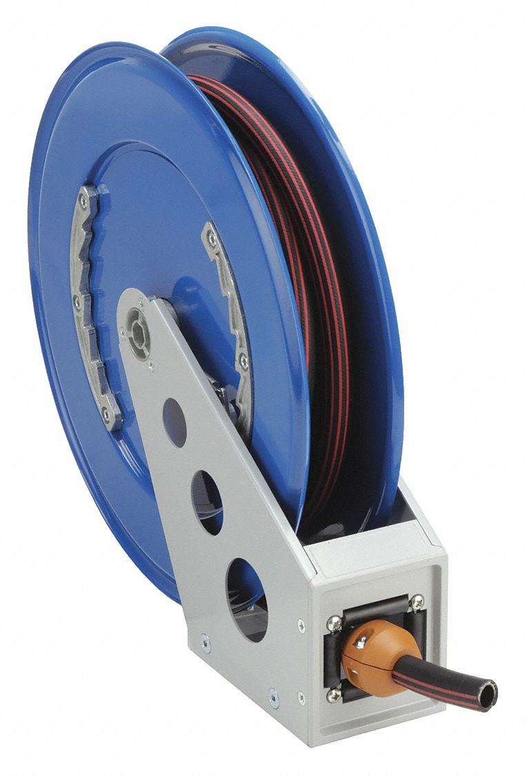 Spring Return Hose Reel: 25 ft (3/4 in I.D.), 3/4 in FBSP x 4 in FBSP, 145 psi Max Op Pressure, Blue