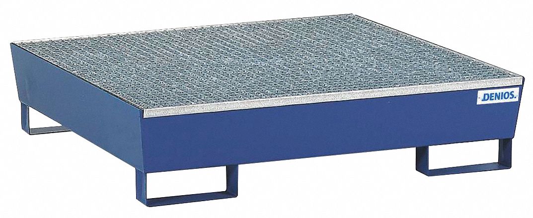 Spill Pallet: For 4 Drums, 49 in x 49 in x 10 in, 66 gal Spill Capacity, Blue