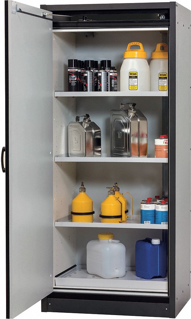Flammables Safety Cabinet: Std EN-Rated, 50 gal, 0 Drum Capacity, 25 in x 34 in x 77 in, Yellow