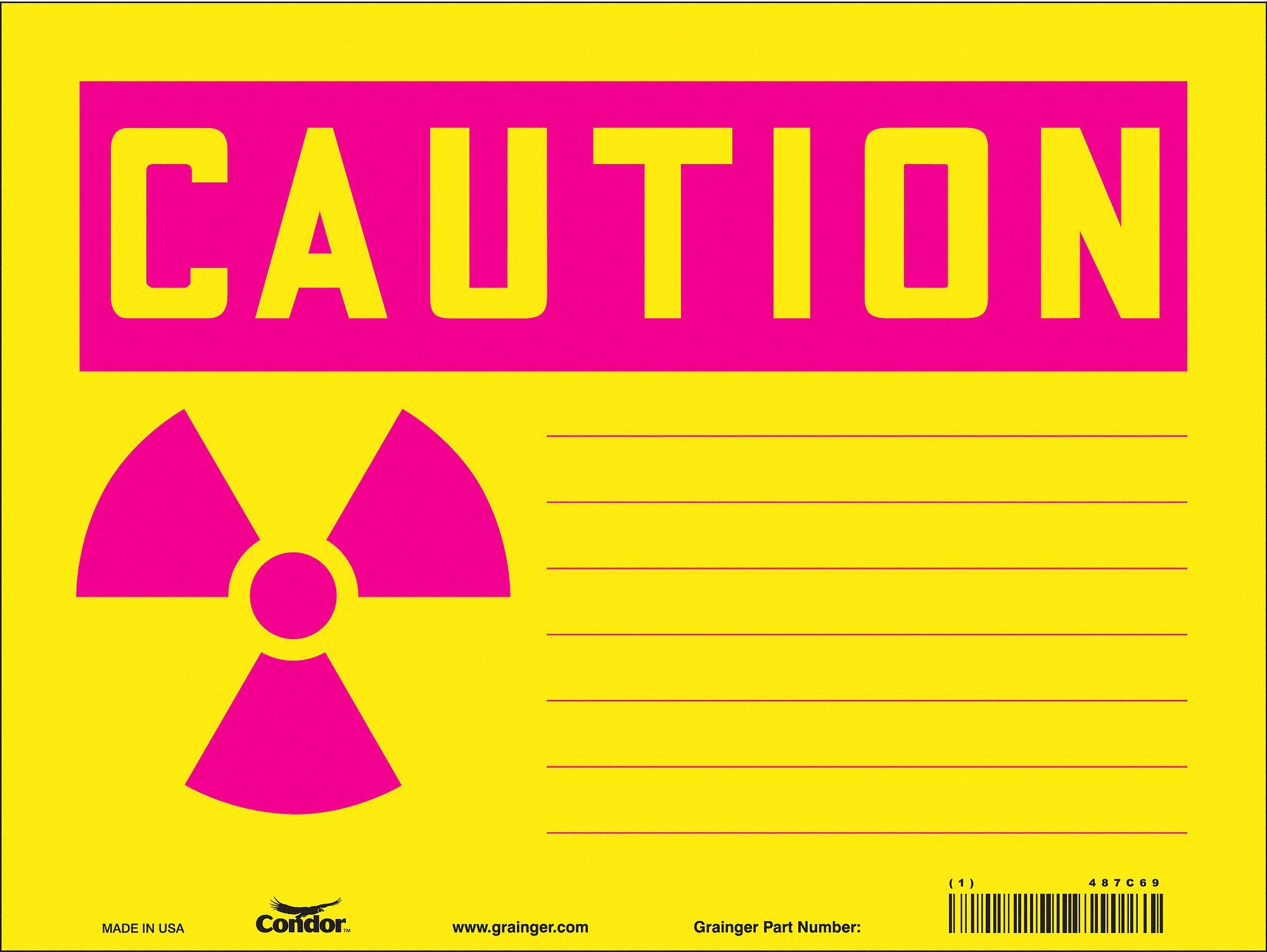 SAFETY SIGN, POLYETHYLENE, MOUNTING HOLES, 9 IN X 12 IN NOMINAL SIGN SIZE, YELLOW