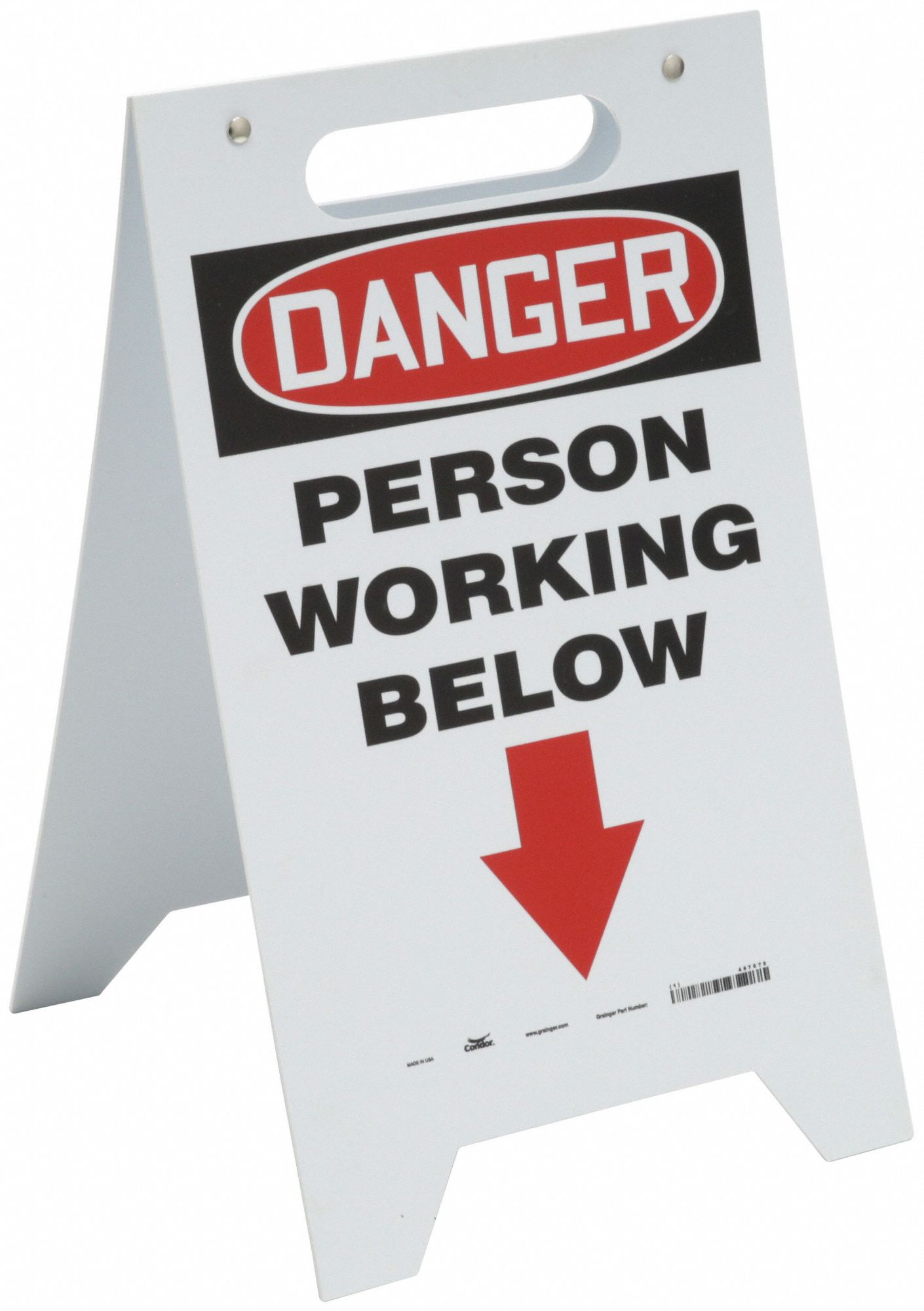 FLOOR SIGN, PLASTIC, 20 IN X 12 IN X¼ IN NOMINAL SIGN SIZE, NOT RETROREFLECTIVE, WHITE, PERSONS WORKING BELOW