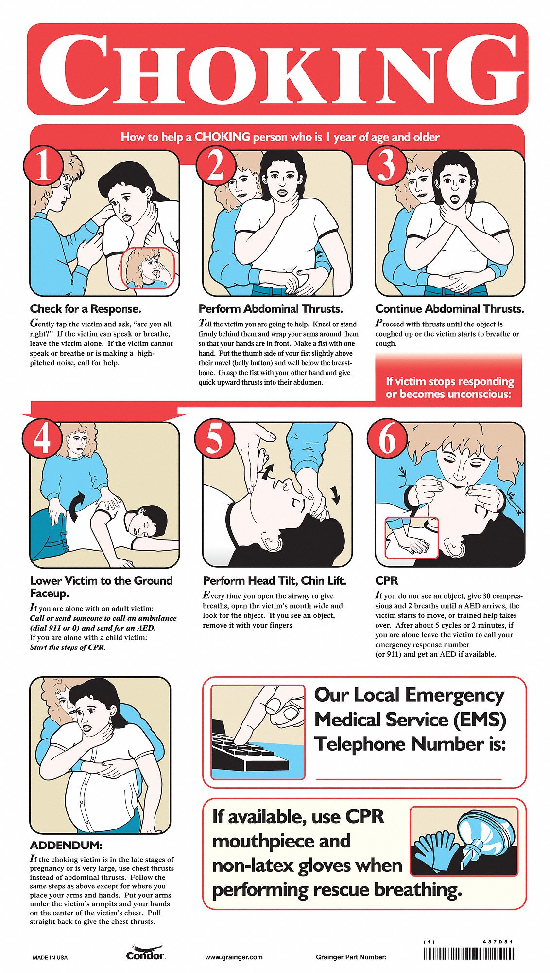 FIRST AID SIGN, POLYESTER, 19 IN X 11 IN NOMINAL SIGN SIZE, 0.024 IN THICK, CHOKING