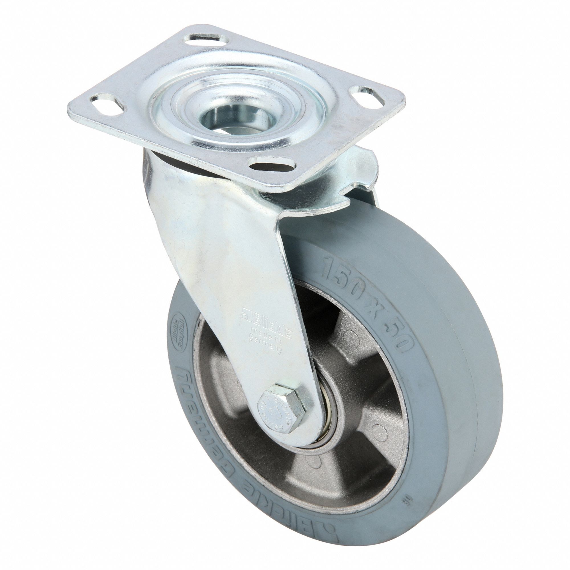 Plate Caster: Swivel, No Brake, Rubber, 6 in Wheel Dia, 2 in Wheel Wd, Slot, Ball