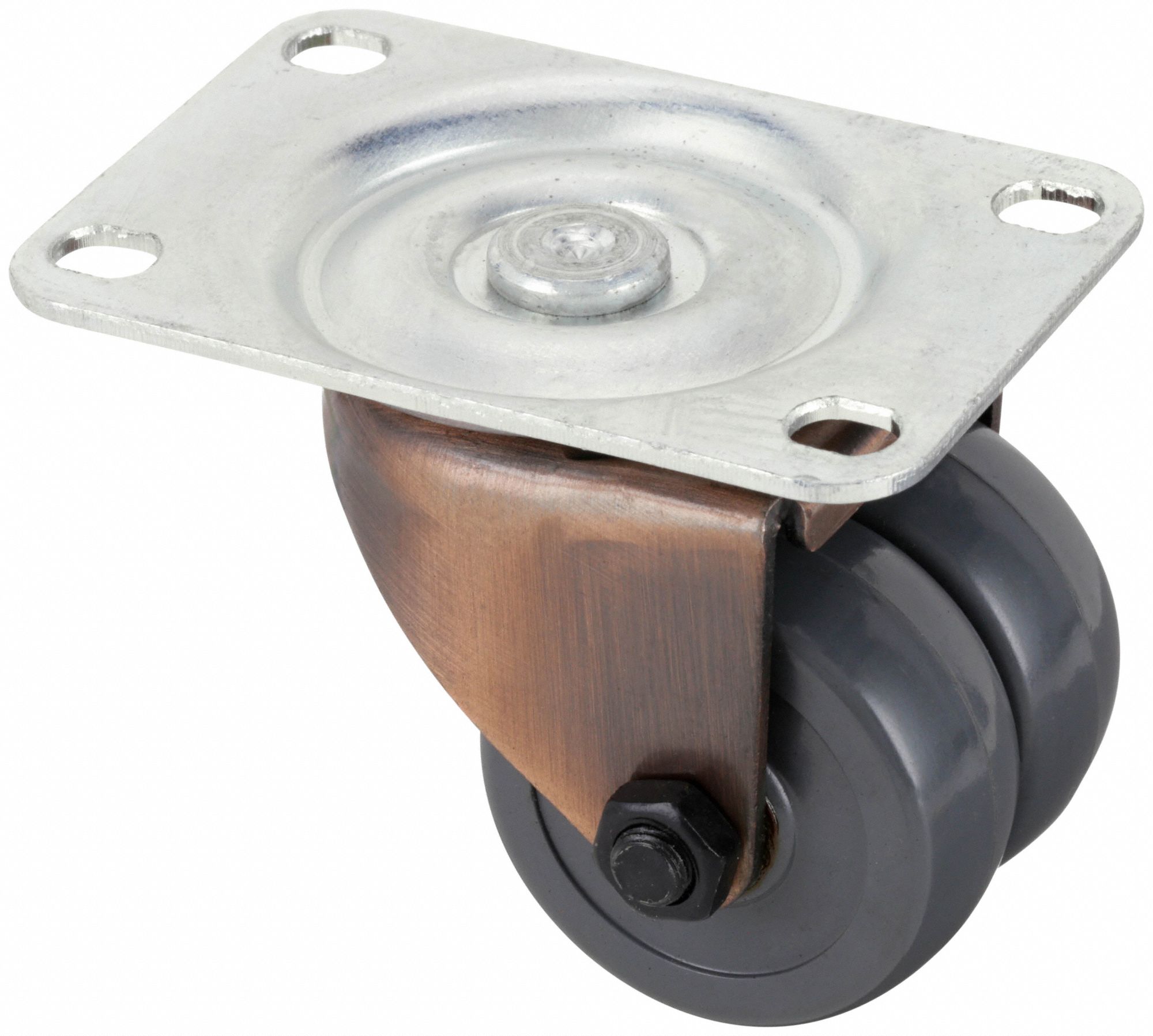 Plate Caster: Swivel, No Brake, Rubber, 2 in Wheel Dia, 13/16 in Wheel Wd, Hole