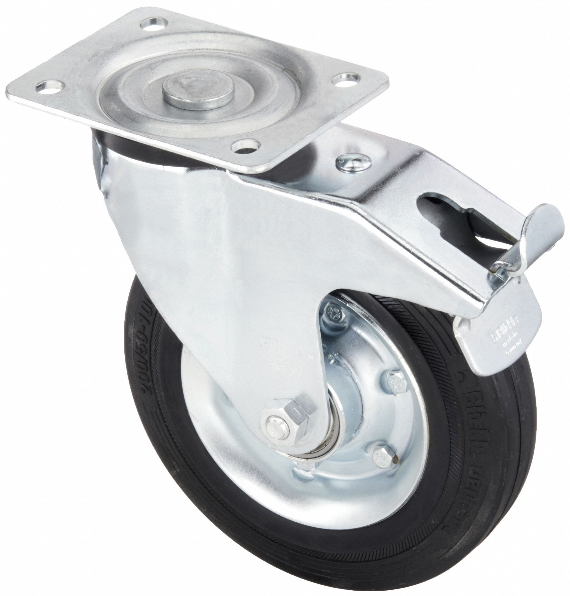 Plate Caster: Swivel, Steel, 8 in Wheel Dia., 2 in Wheel Wd, 9 1/4 in Mounting Ht