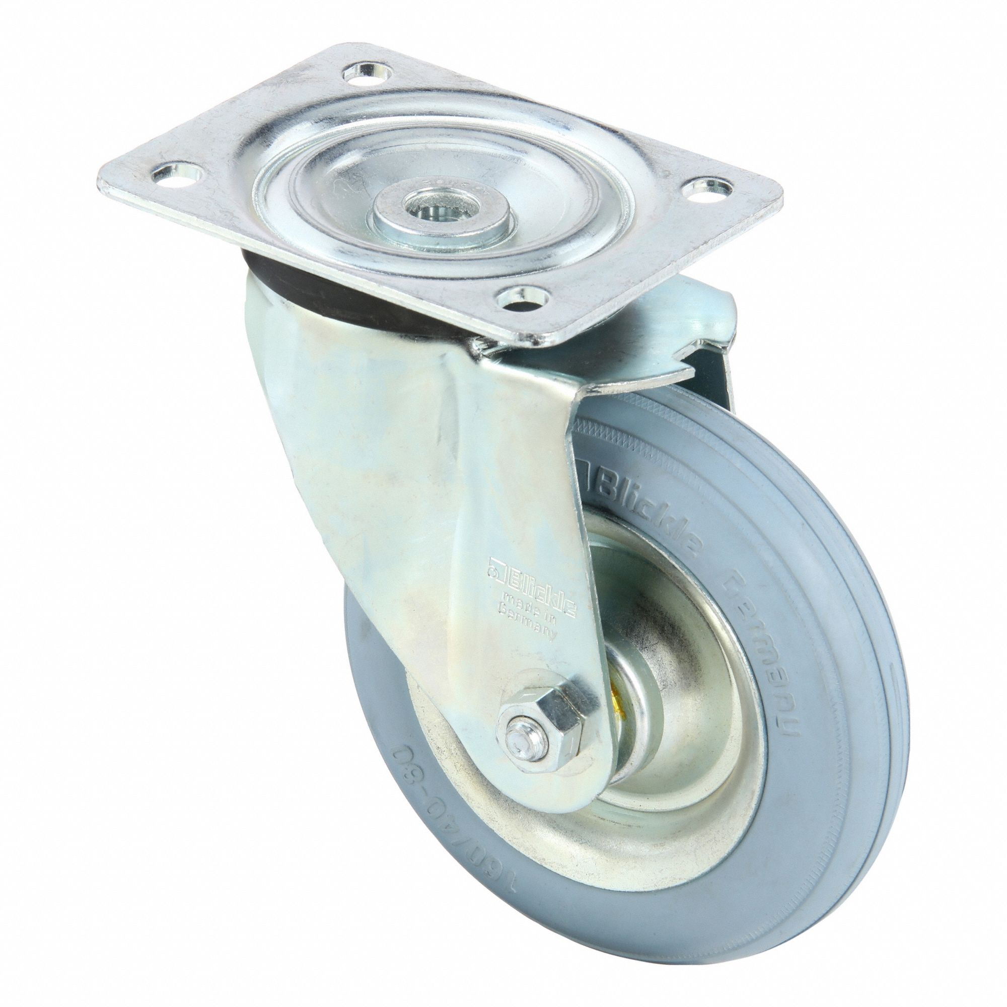 Plate Caster: Swivel, Steel, 6 5/16 in Wheel Dia., 1 9/16 in Wheel Wd, Slot, Rubber