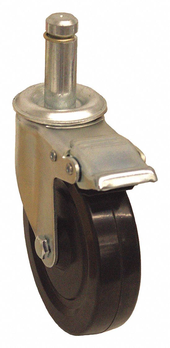 Stem Caster: Swivel, Total Lock, 5 in Wheel Dia., 1 1/4 in Wheel Wd, Rubber, Rubber