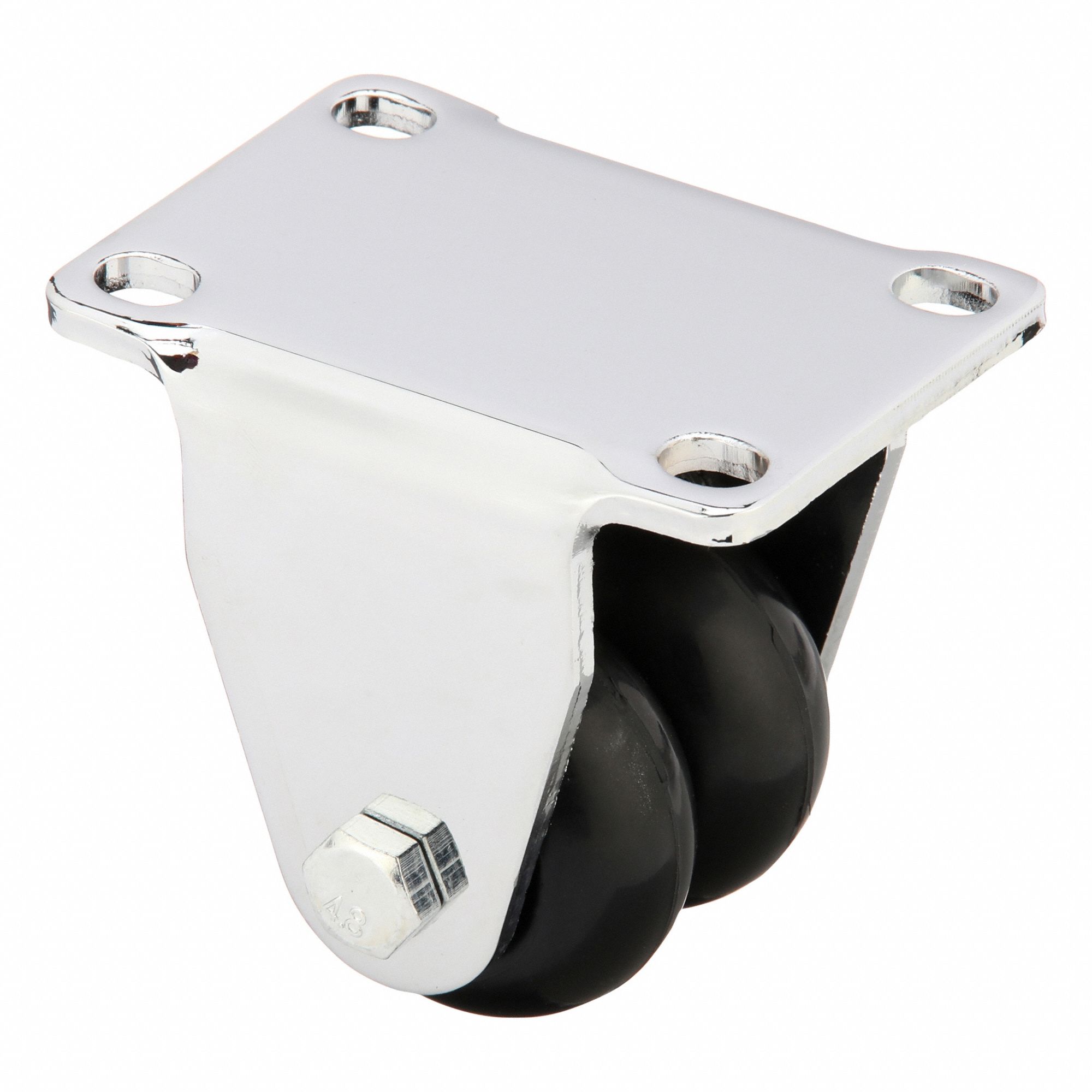 Plate Caster: Rigid, No Brake, Rubber, 2 in Wheel Dia, 1 in Wheel Wd, Slot, Ball