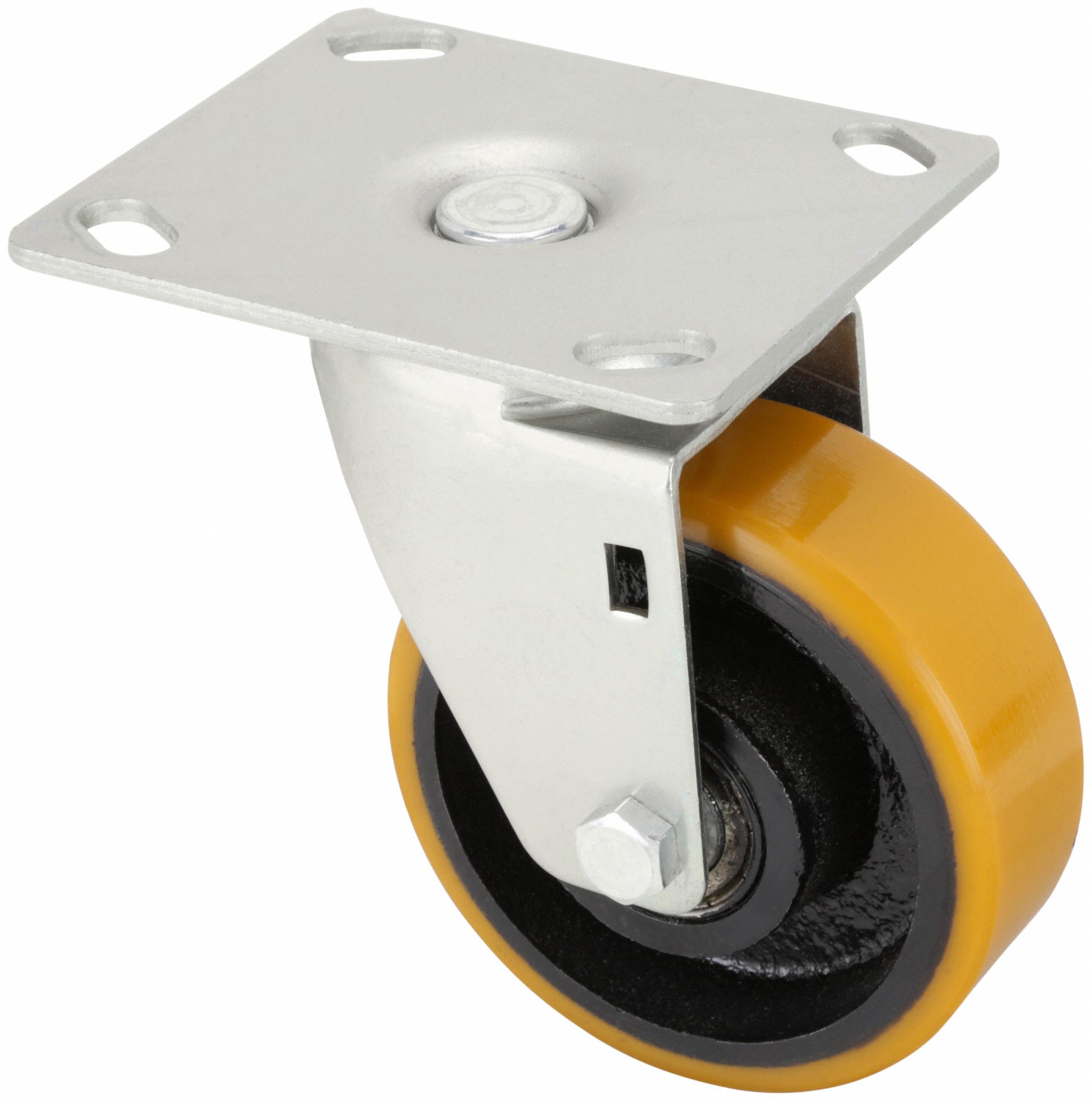 Plate Caster: Swivel, No Brake, Polyurethane, 4 in Wheel Dia, 2 in Wheel Wd, Slot