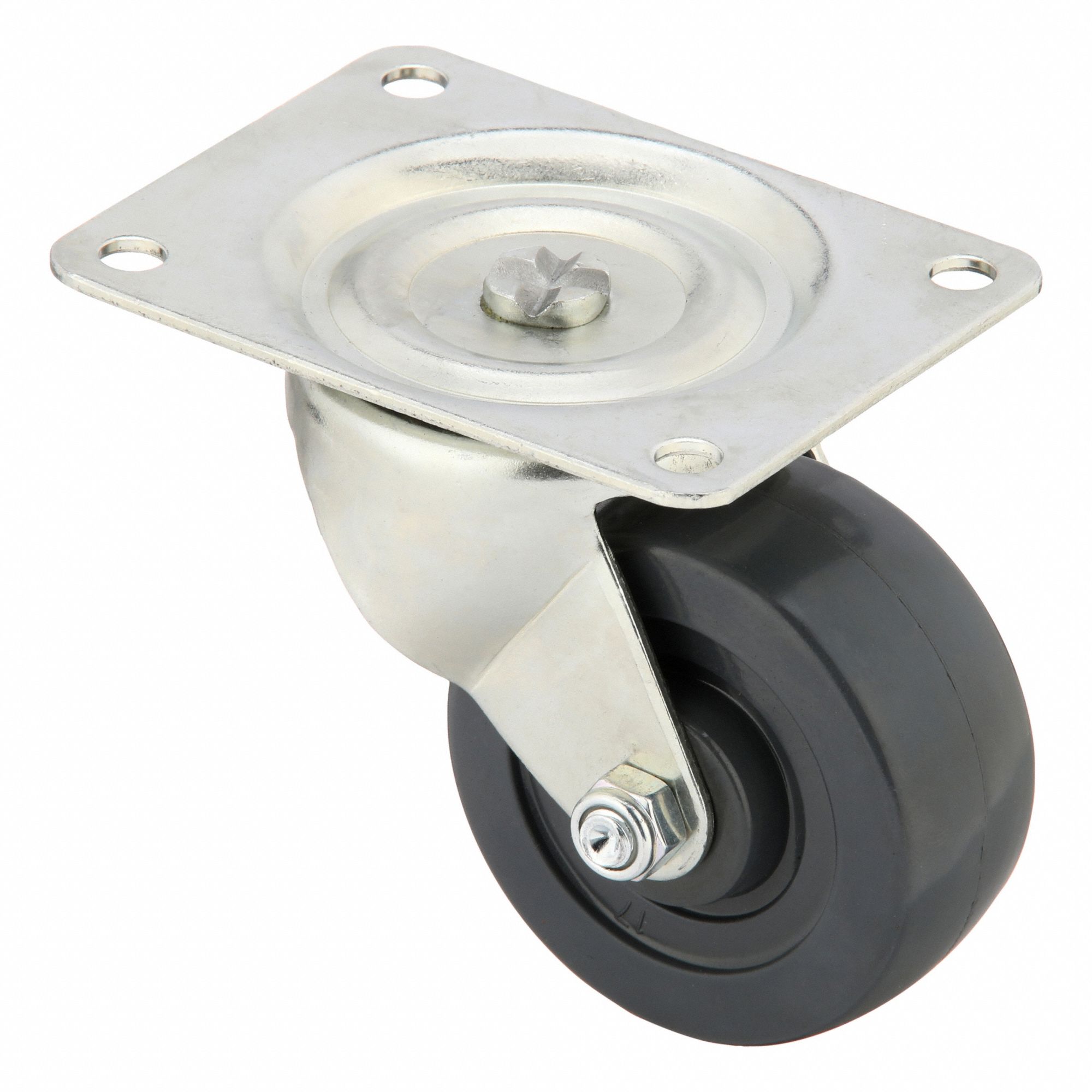 Plate Caster, Swivel, Rubber, 3 11/16"H