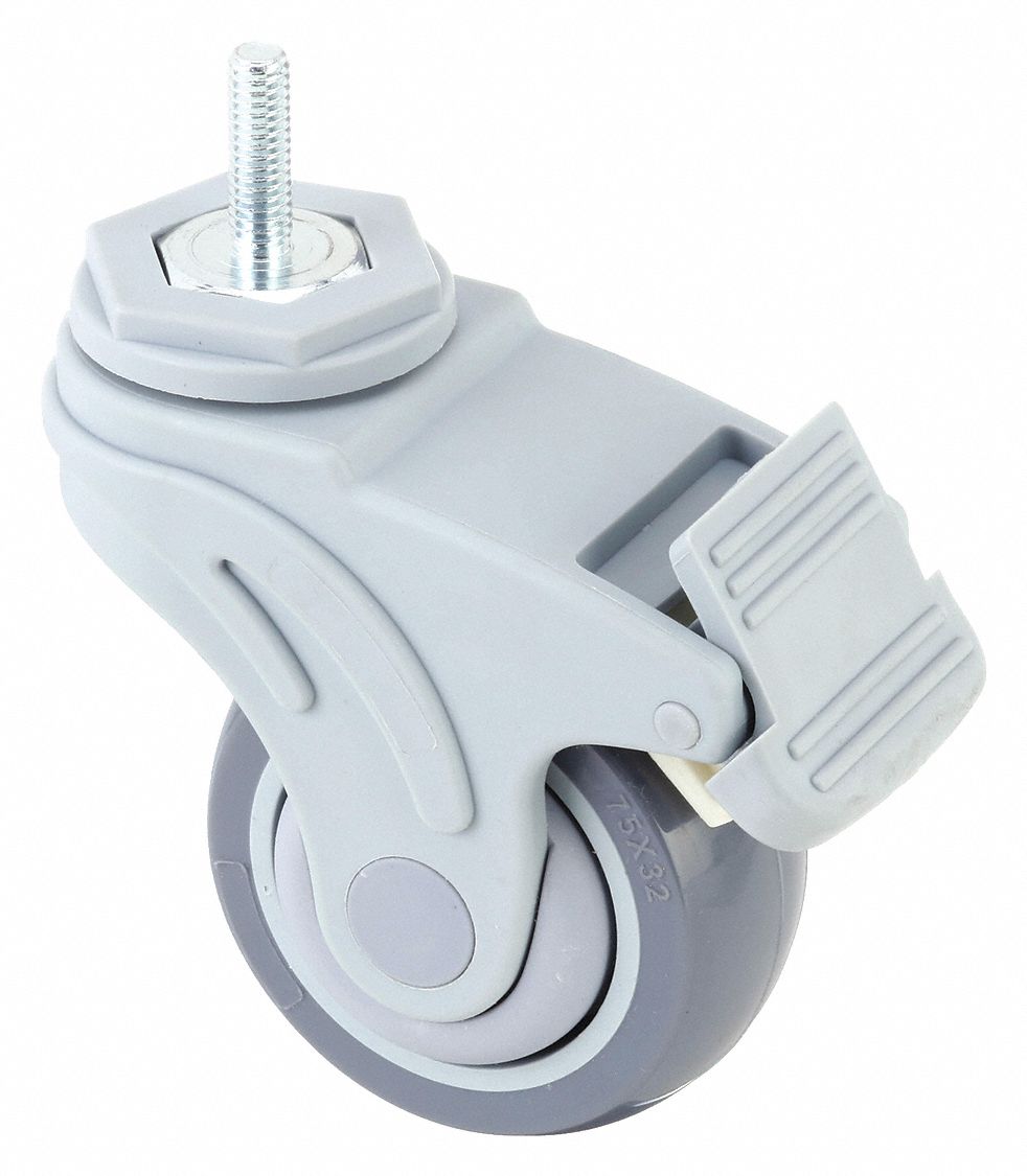 Single-Wheel Threaded Stem Caster: 3 in Wheel Dia., 165 lb, 4 7/8 in Mounting Ht
